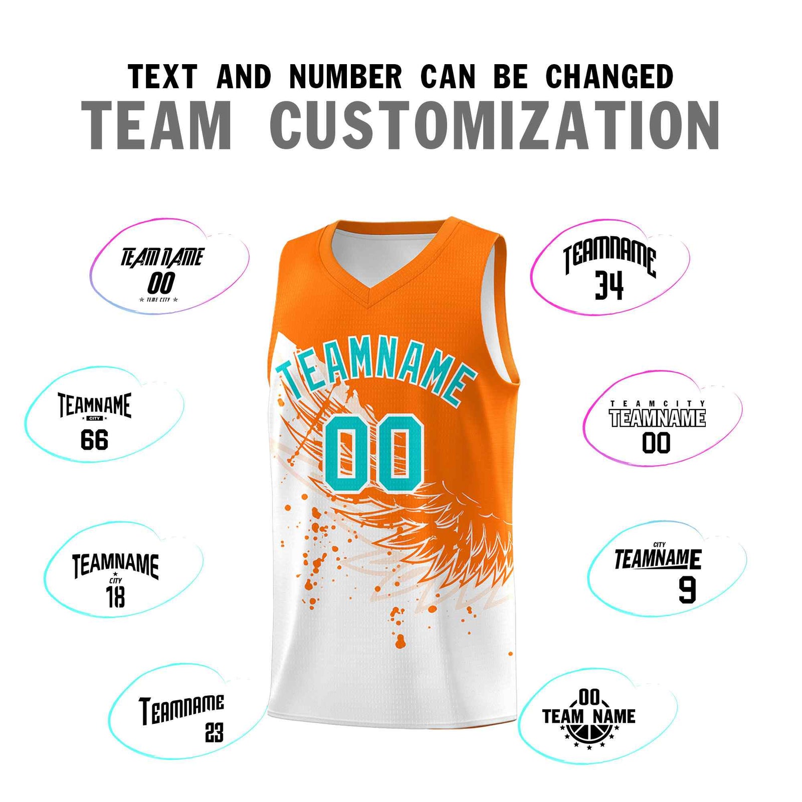 Custom White Orange Wing Pattern Sports Uniform Basketball Jersey