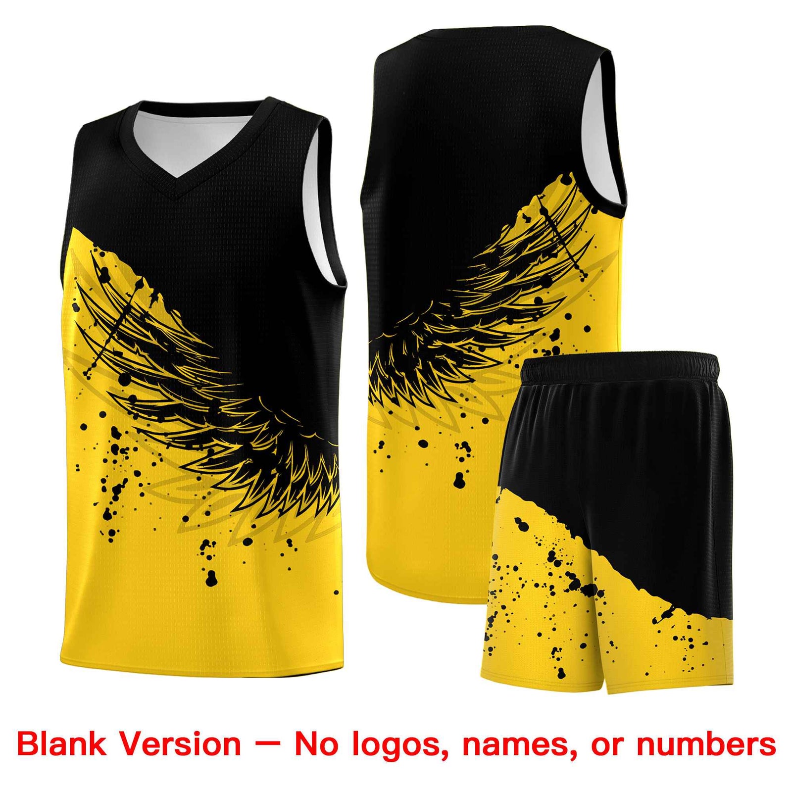 Custom Gold Black Wing Pattern Sports Uniform Basketball Jersey
