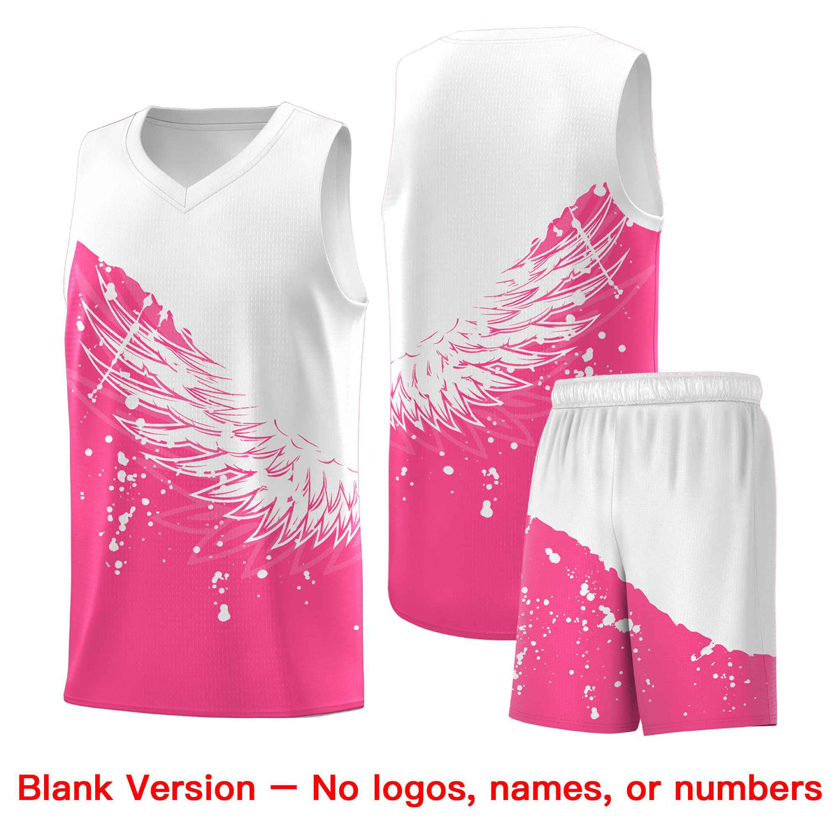 Custom Pink White Wing Pattern Sports Uniform Basketball Jersey