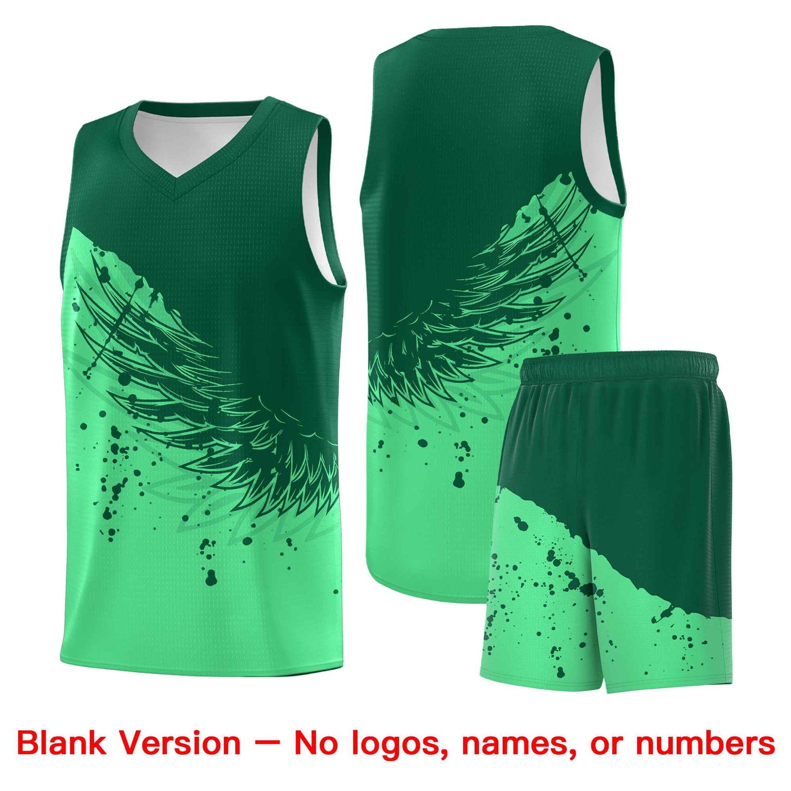 Custom Green Kelly Green Wing Pattern Sports Uniform Basketball Jersey