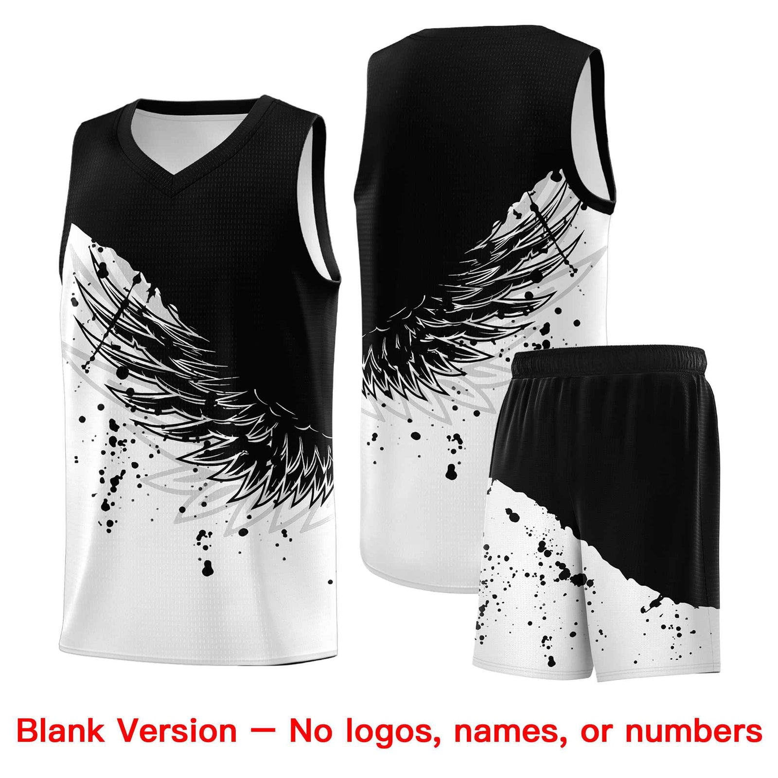 Custom White Black Wing Pattern Sports Uniform Basketball Jersey