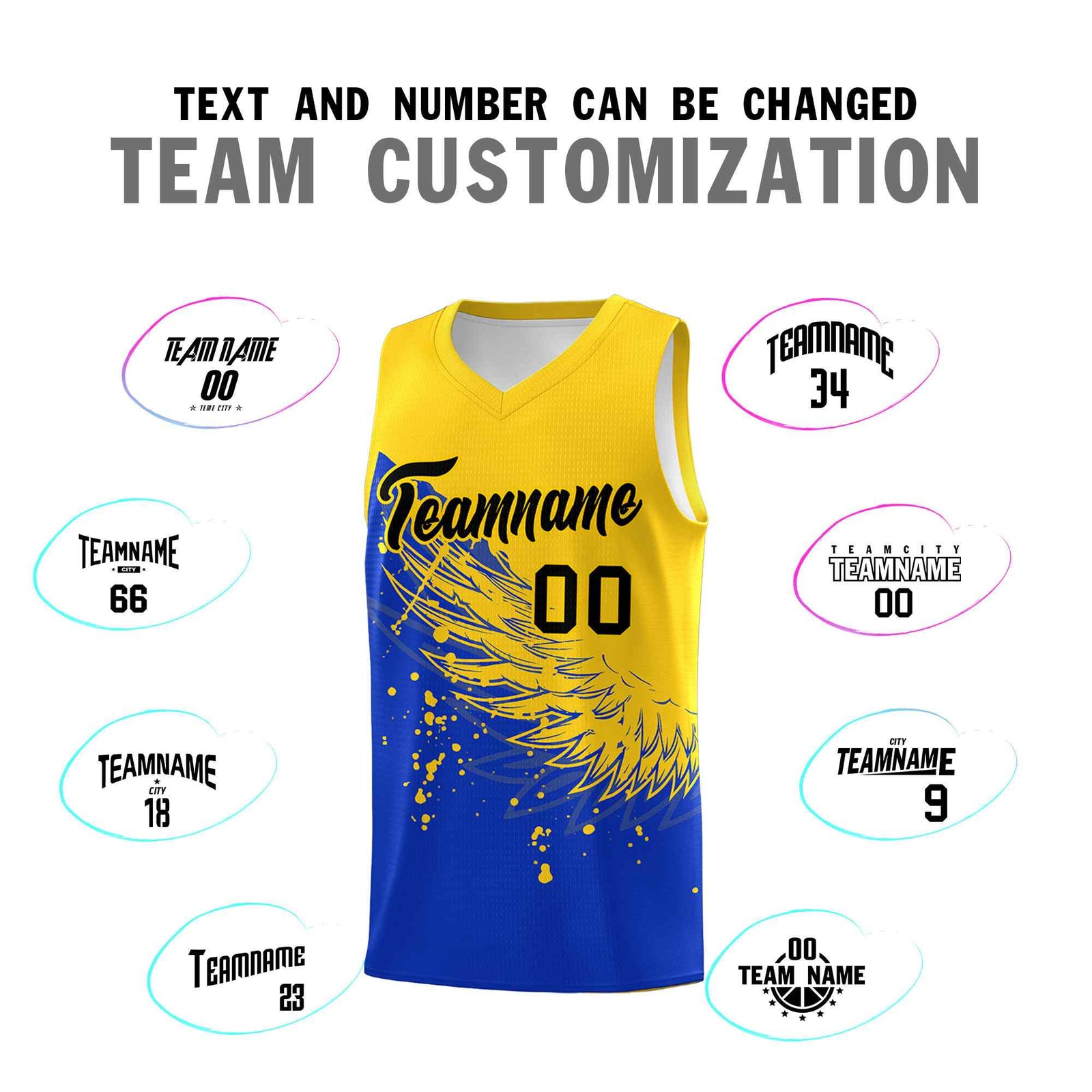 Custom Royal Gold Wing Pattern Sports Uniform Basketball Jersey