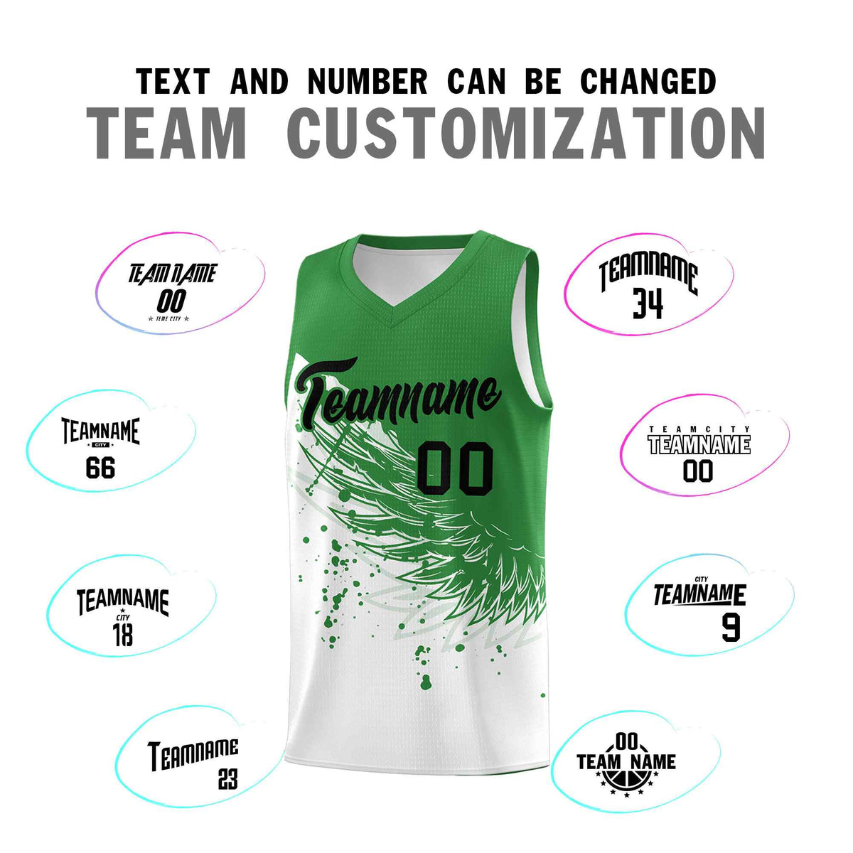 Custom White Kelly Green Wing Pattern Sports Uniform Basketball Jersey