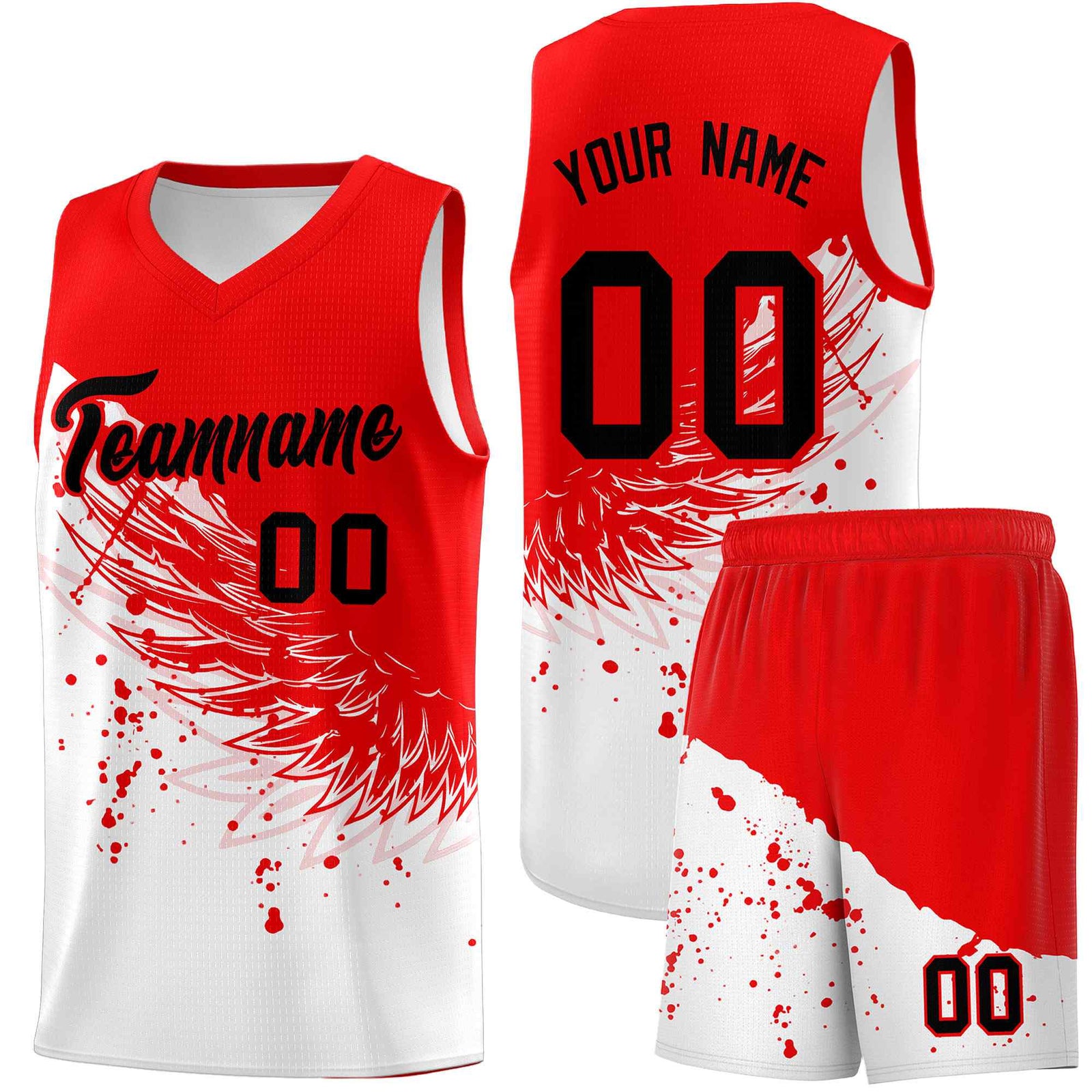Custom White Light Red Wing Pattern Sports Uniform Basketball Jersey