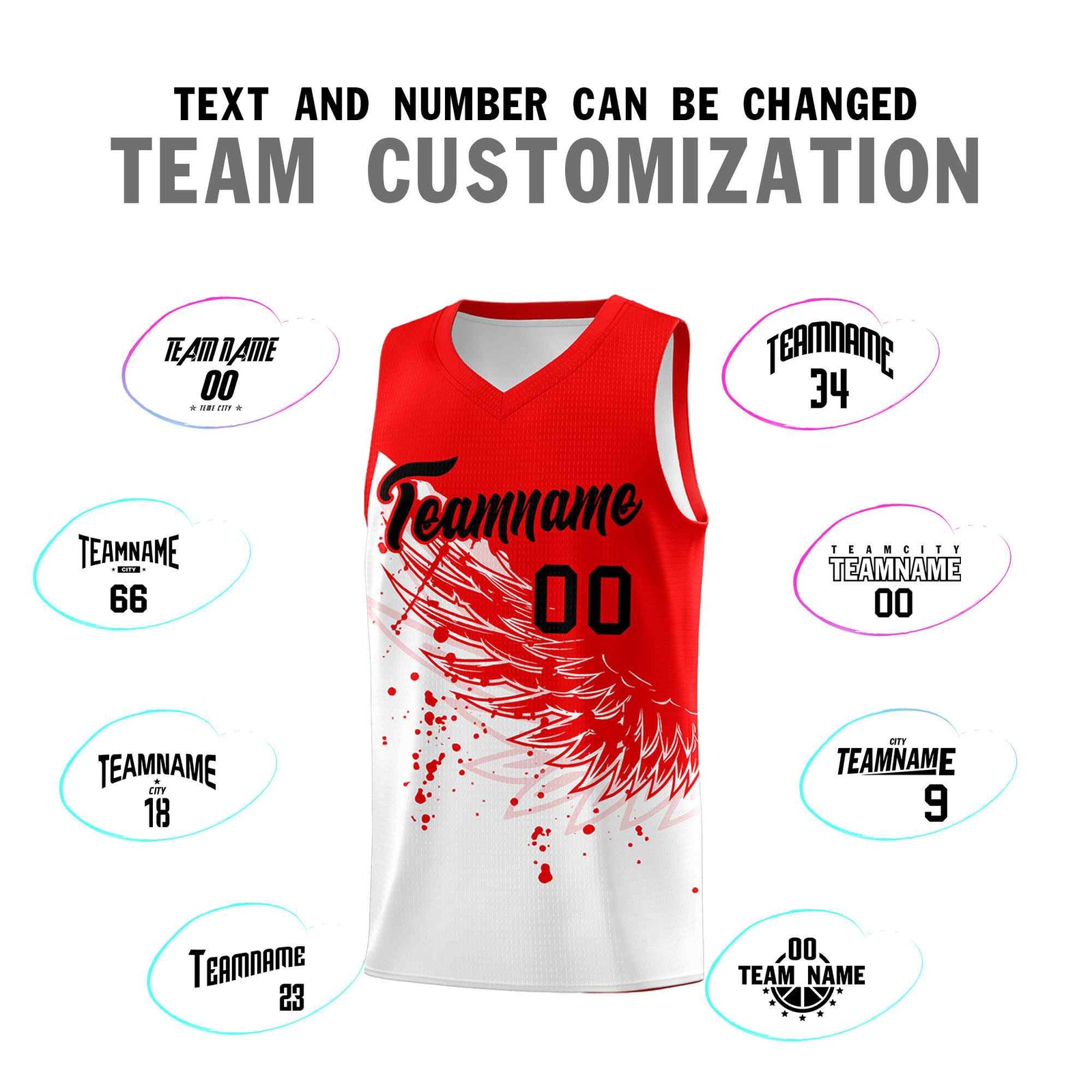 Custom White Light Red Wing Pattern Sports Uniform Basketball Jersey