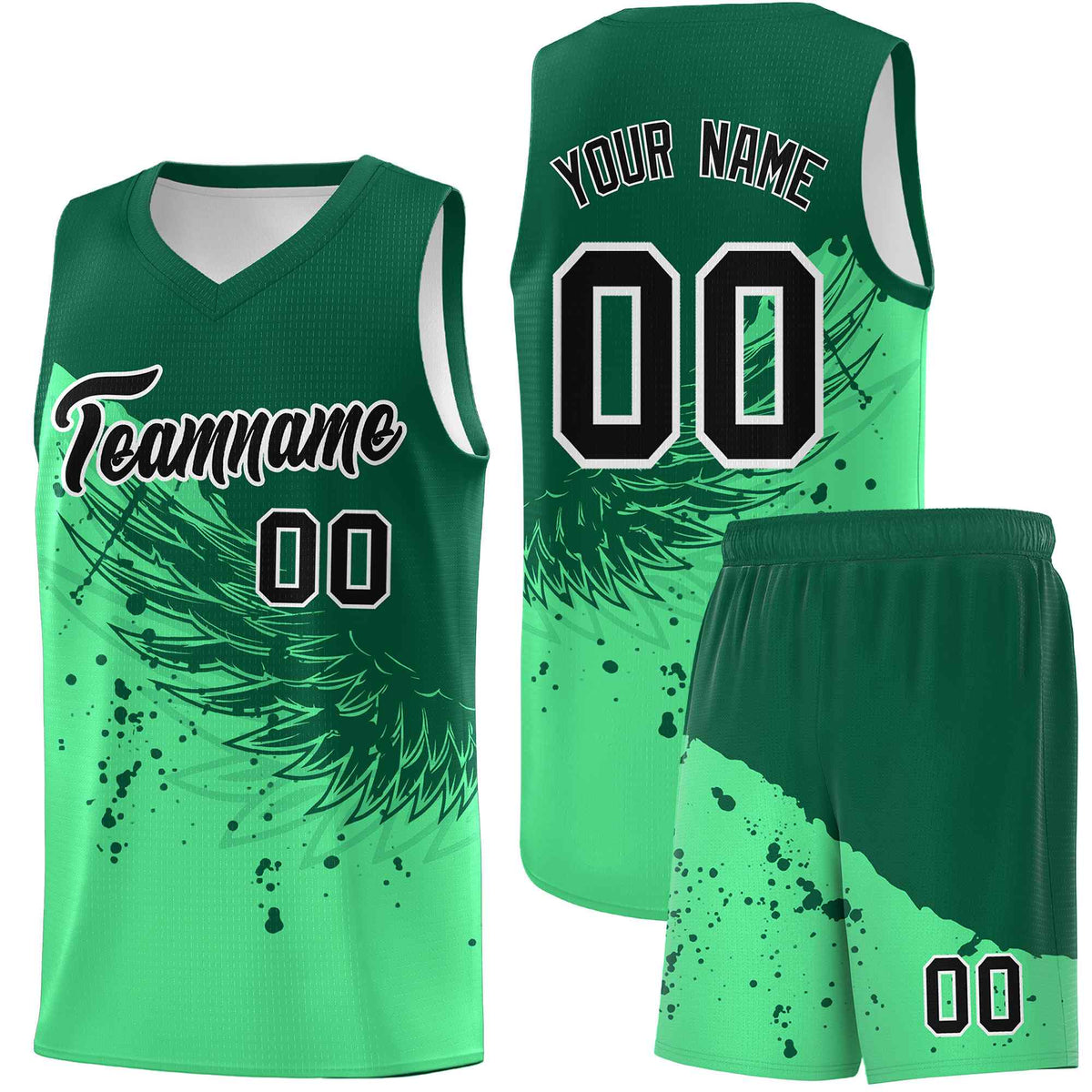 Custom Green Kelly Green Wing Pattern Sports Uniform Basketball Jersey