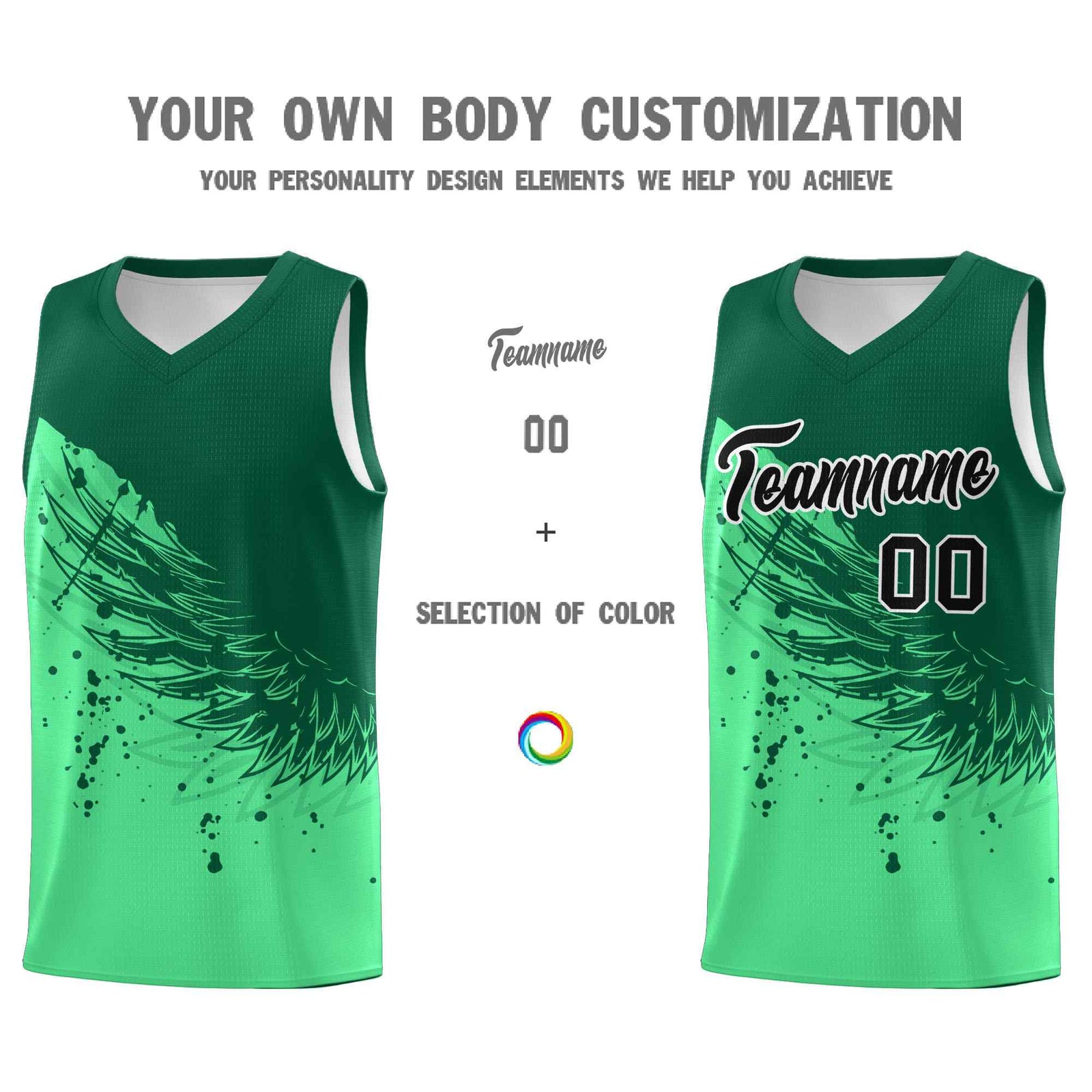Custom Green Kelly Green Wing Pattern Sports Uniform Basketball Jersey