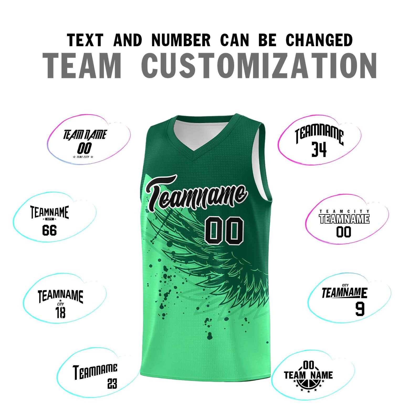 Custom Green Kelly Green Wing Pattern Sports Uniform Basketball Jersey