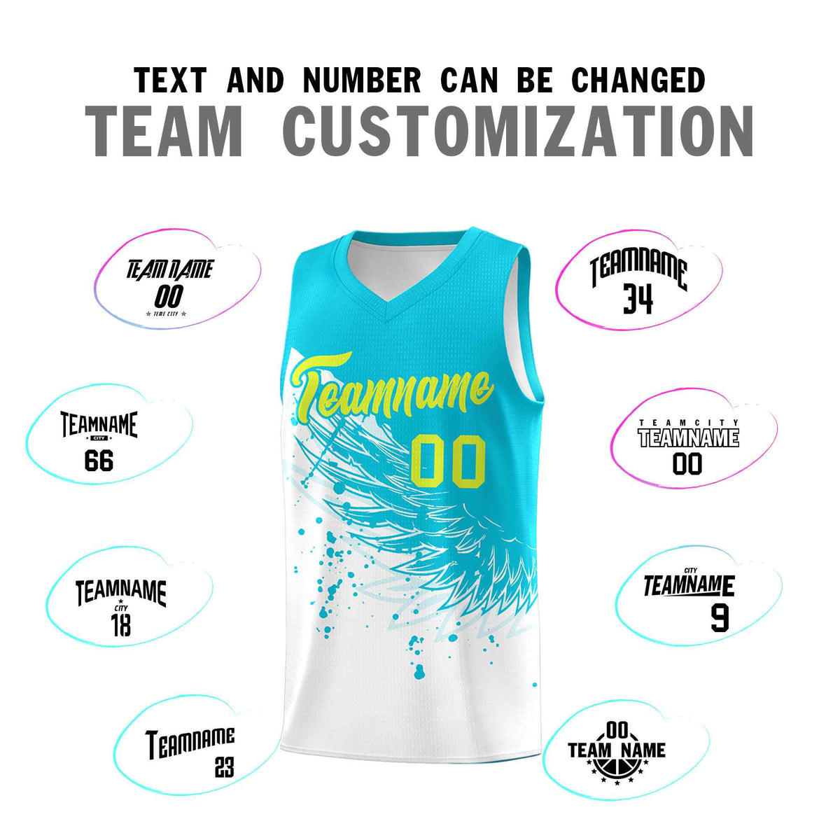 Custom White Sky Blue Wing Pattern Sports Uniform Basketball Jersey