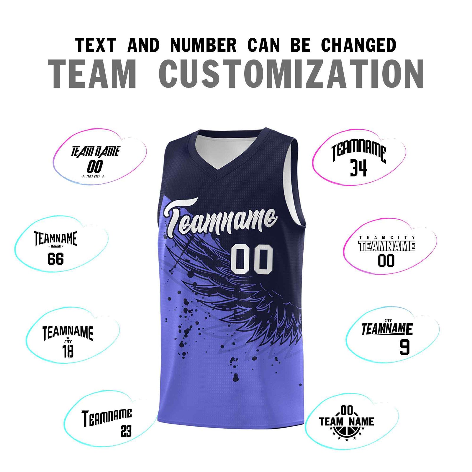 Custom Purple Navy Wing Pattern Sports Uniform Basketball Jersey