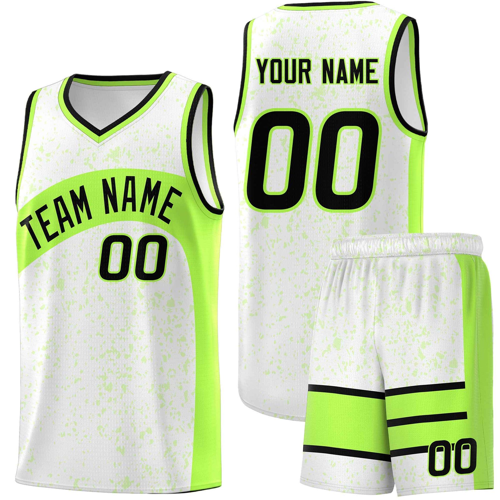 Custom White Fluorescent Green Dot Graffiti Pattern Irregular Team Names Sports Uniform Basketball Jersey| KXKSHOP
