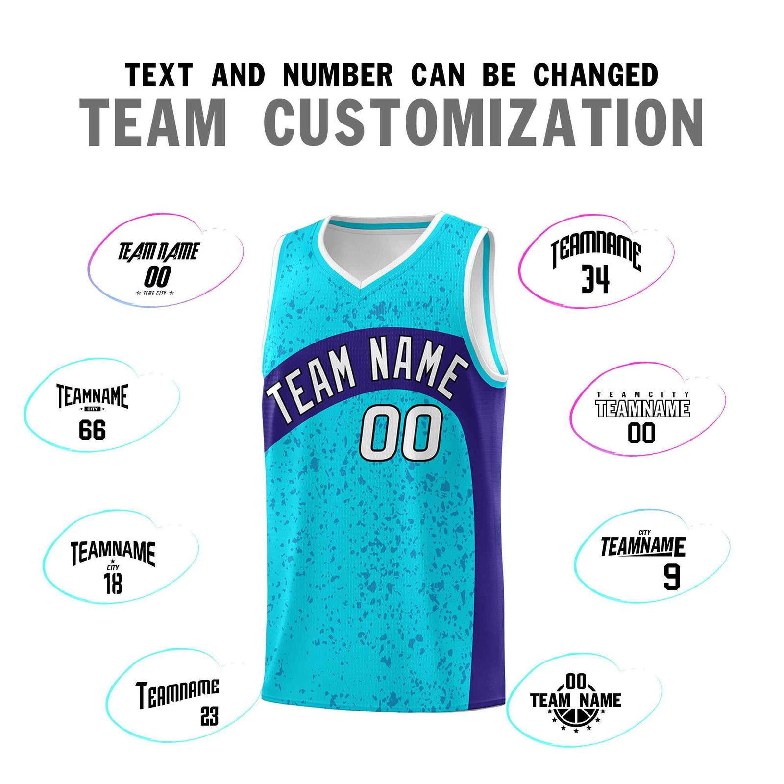 Custom Sky Blue Royal Dot Graffiti Pattern Irregular Team Names Sports Uniform Basketball Jersey