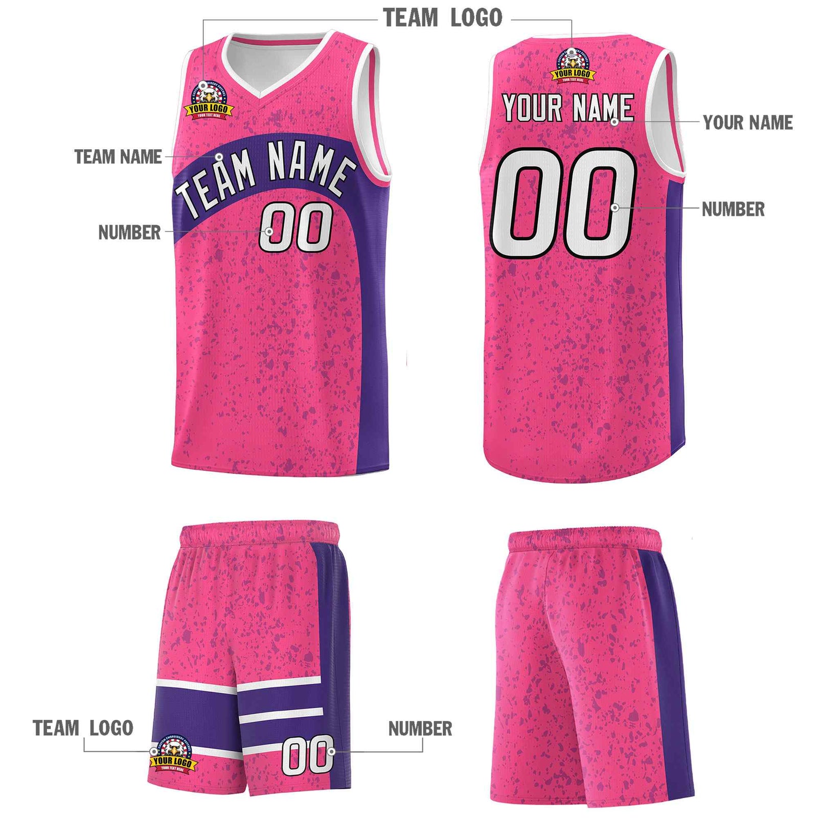 Custom Pink Purple Dot Graffiti Pattern Irregular Team Names Sports Uniform Basketball Jersey