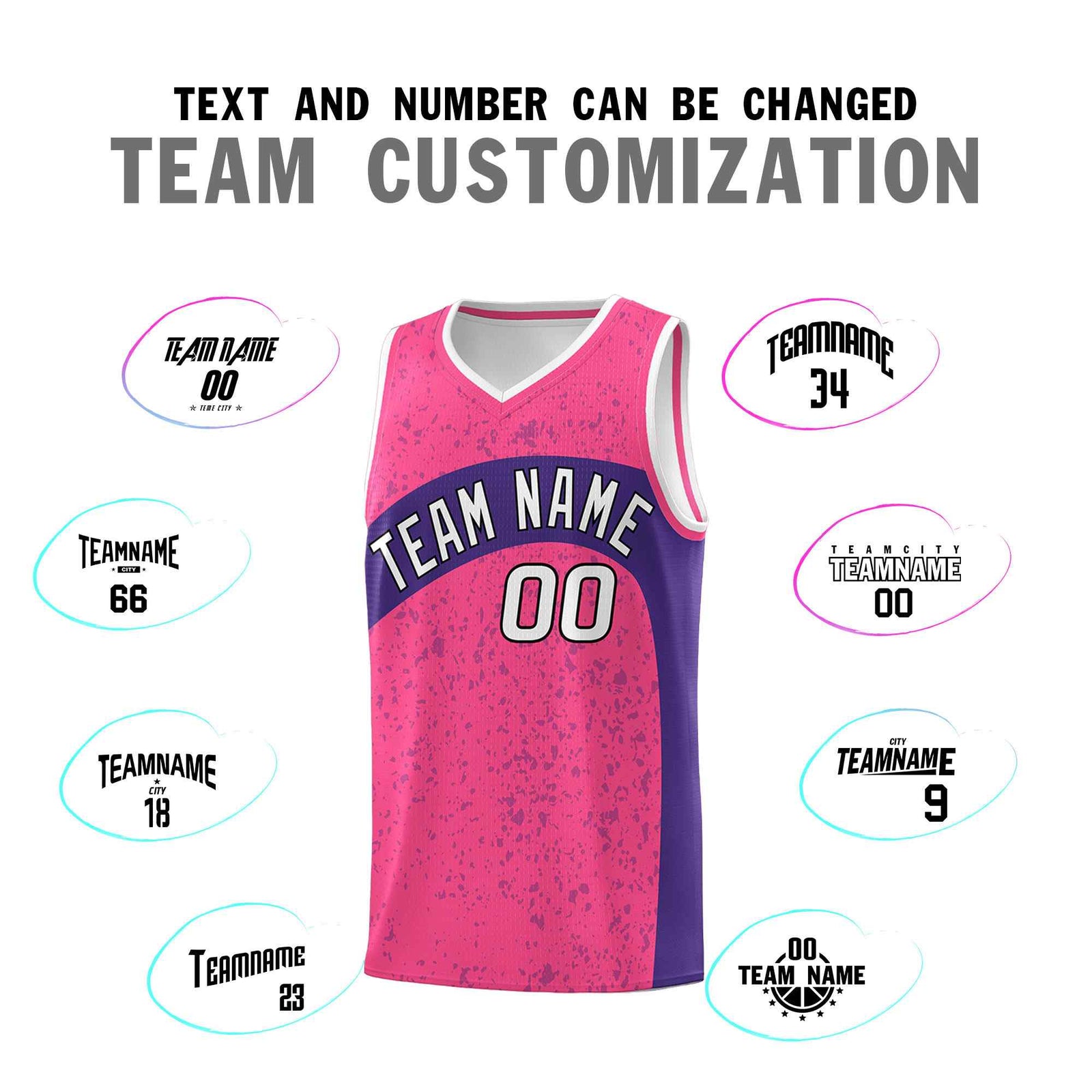 Custom Pink Purple Dot Graffiti Pattern Irregular Team Names Sports Uniform Basketball Jersey