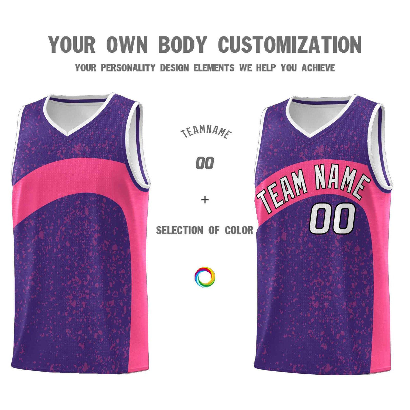 Custom Purple Pink Dot Graffiti Pattern Irregular Team Names Sports Uniform Basketball Jersey