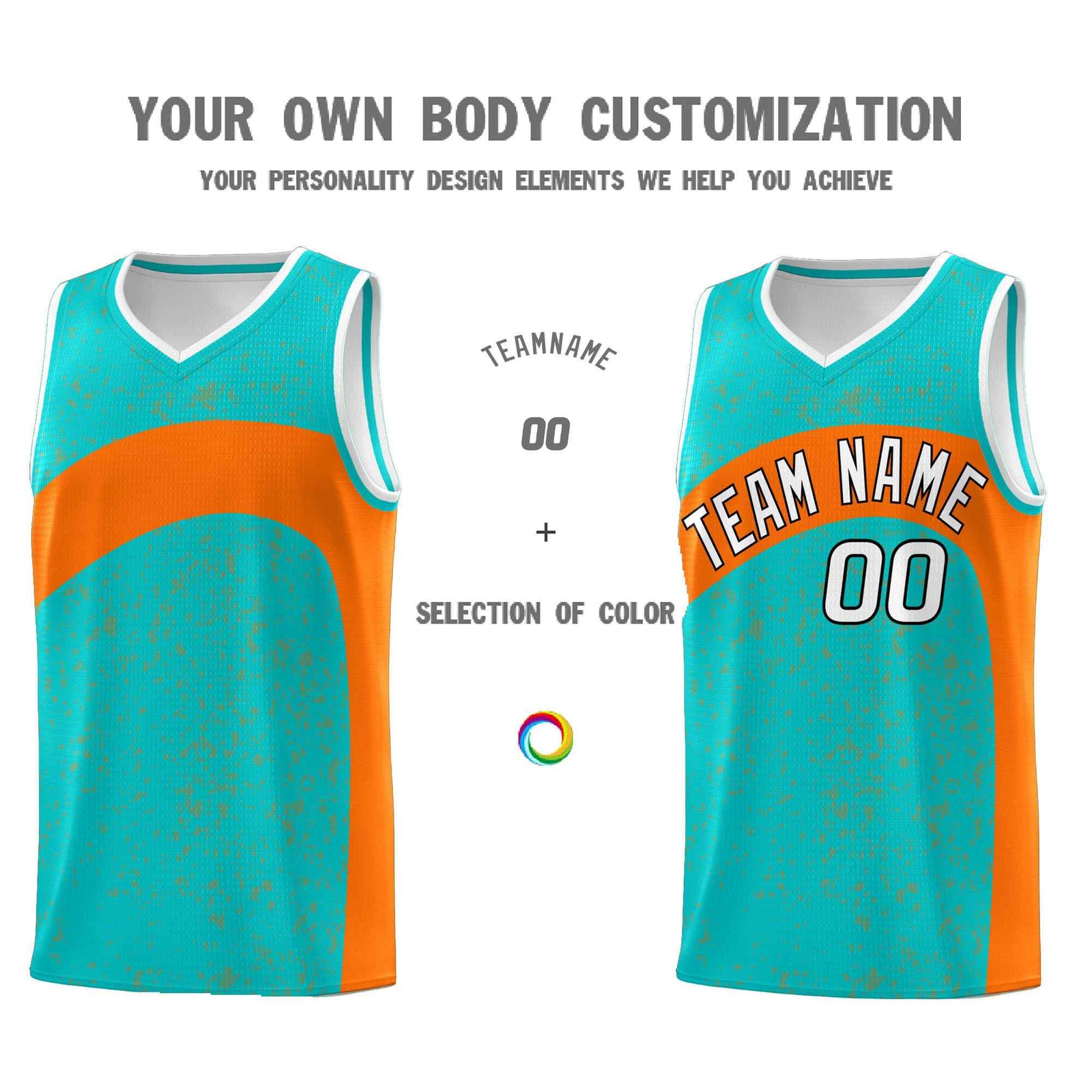 Custom Aqua Orange Dot Graffiti Pattern Irregular Team Names Sports Uniform Basketball Jersey