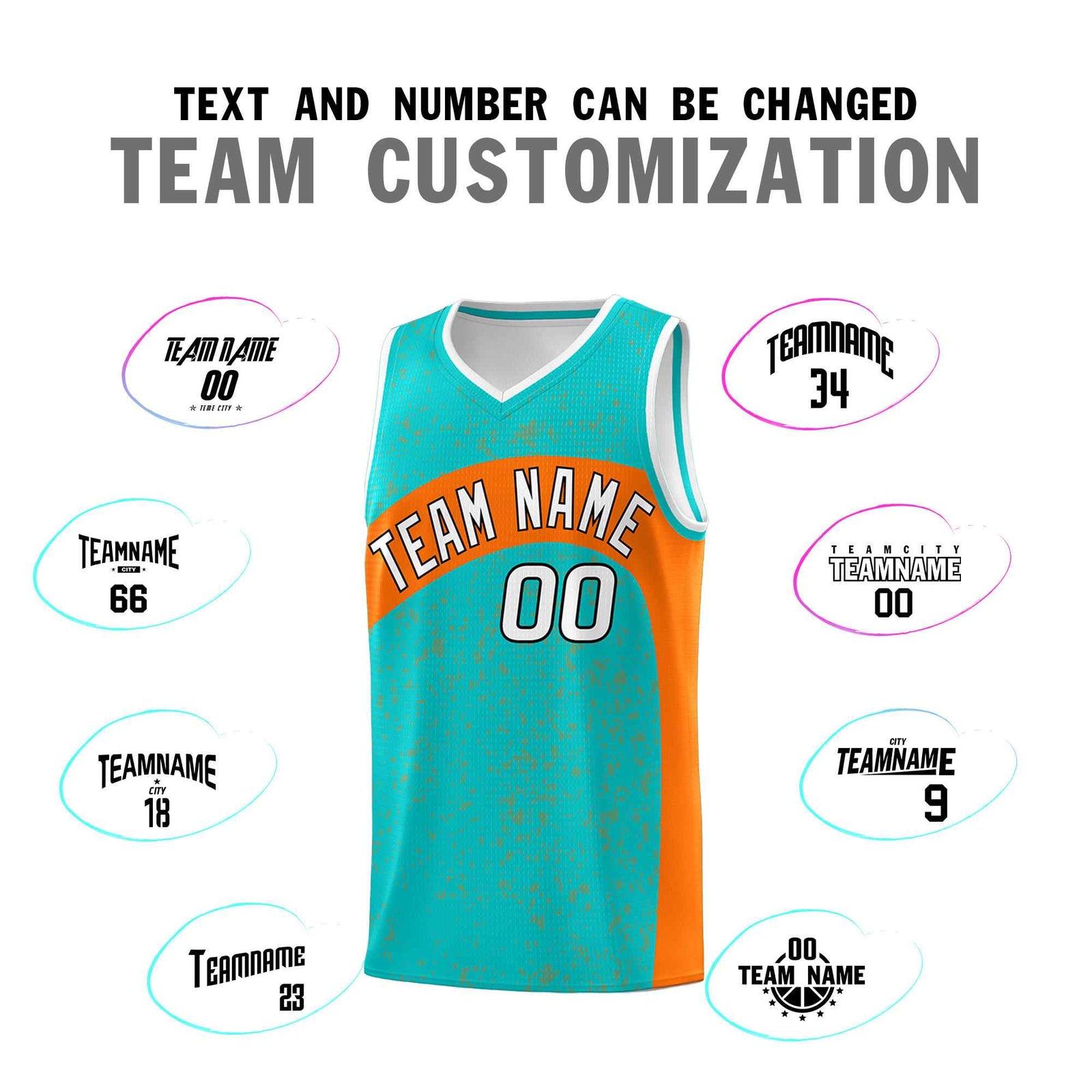 Custom Aqua Orange Dot Graffiti Pattern Irregular Team Names Sports Uniform Basketball Jersey