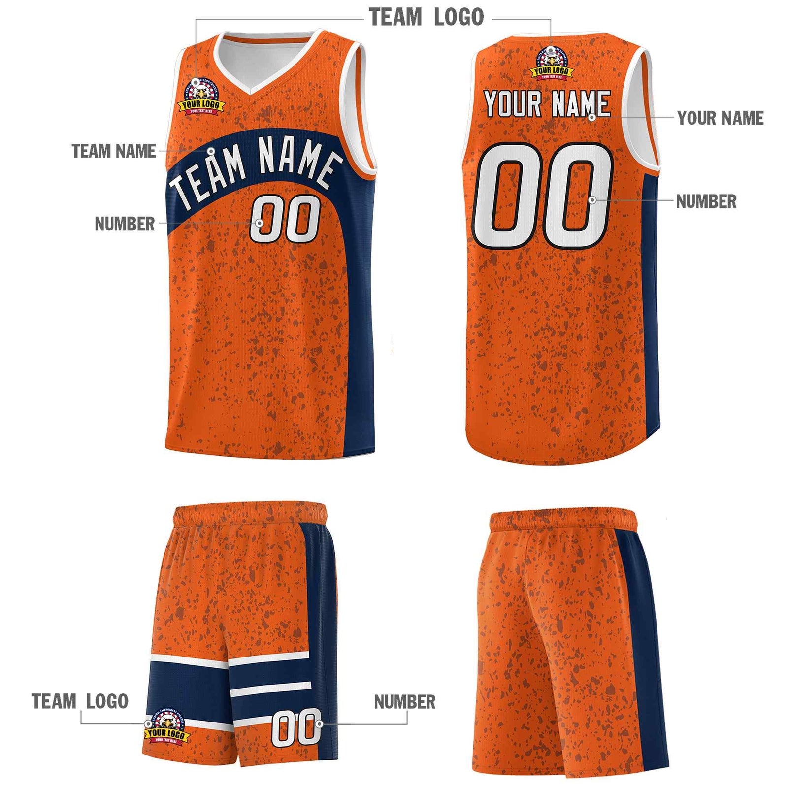 Custom Orange Navy Dot Graffiti Pattern Irregular Team Names Sports Uniform Basketball Jersey