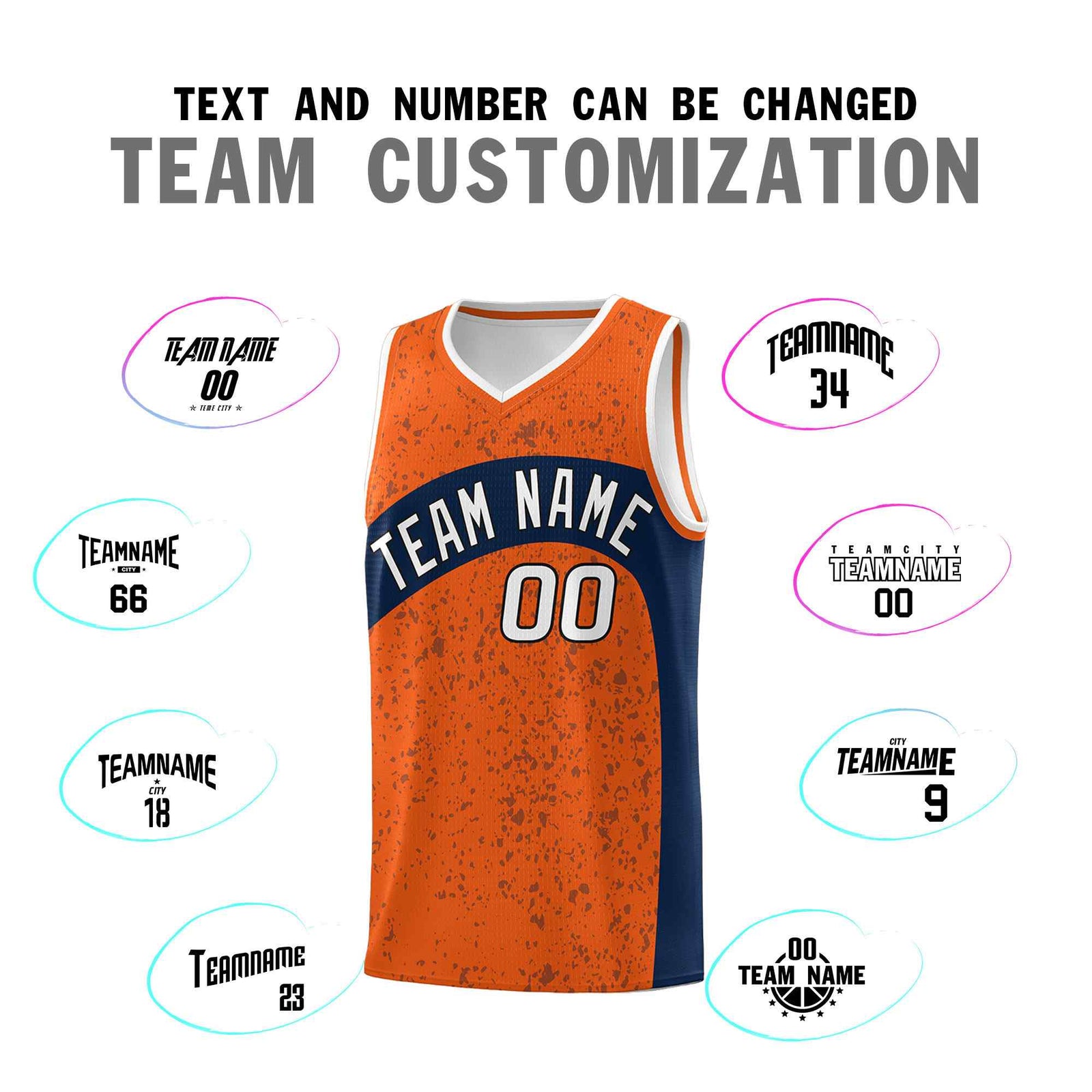 Custom Orange Navy Dot Graffiti Pattern Irregular Team Names Sports Uniform Basketball Jersey