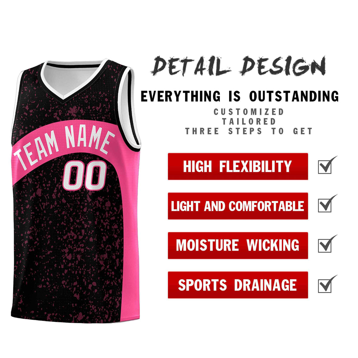 Custom Black Pink Dot Graffiti Pattern Irregular Team Names Sports Uniform Basketball Jersey