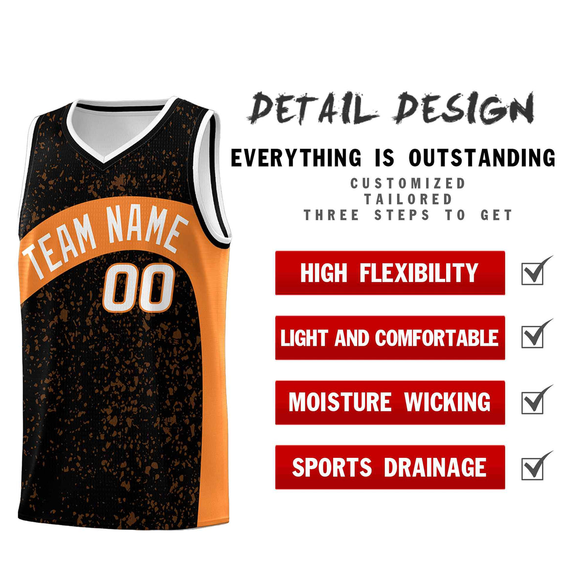 Custom Black Gold Orange Dot Graffiti Pattern Irregular Team Names Sports Uniform Basketball Jersey