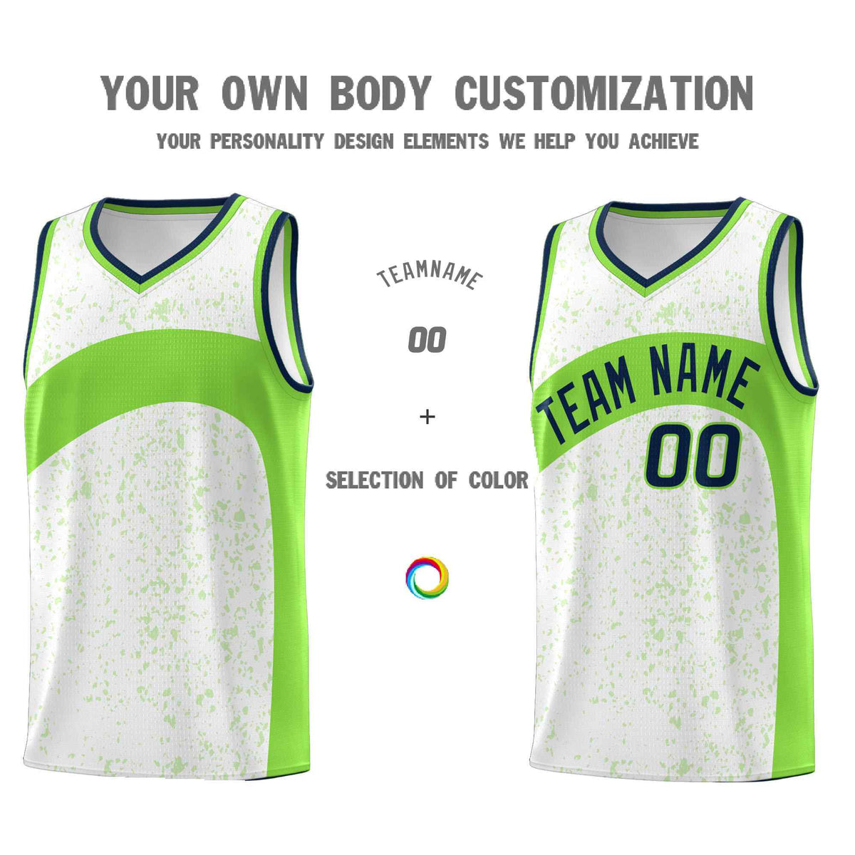 Custom White Fluorescent Green Dot Graffiti Pattern Irregular Team Names Sports Uniform Basketball Jersey