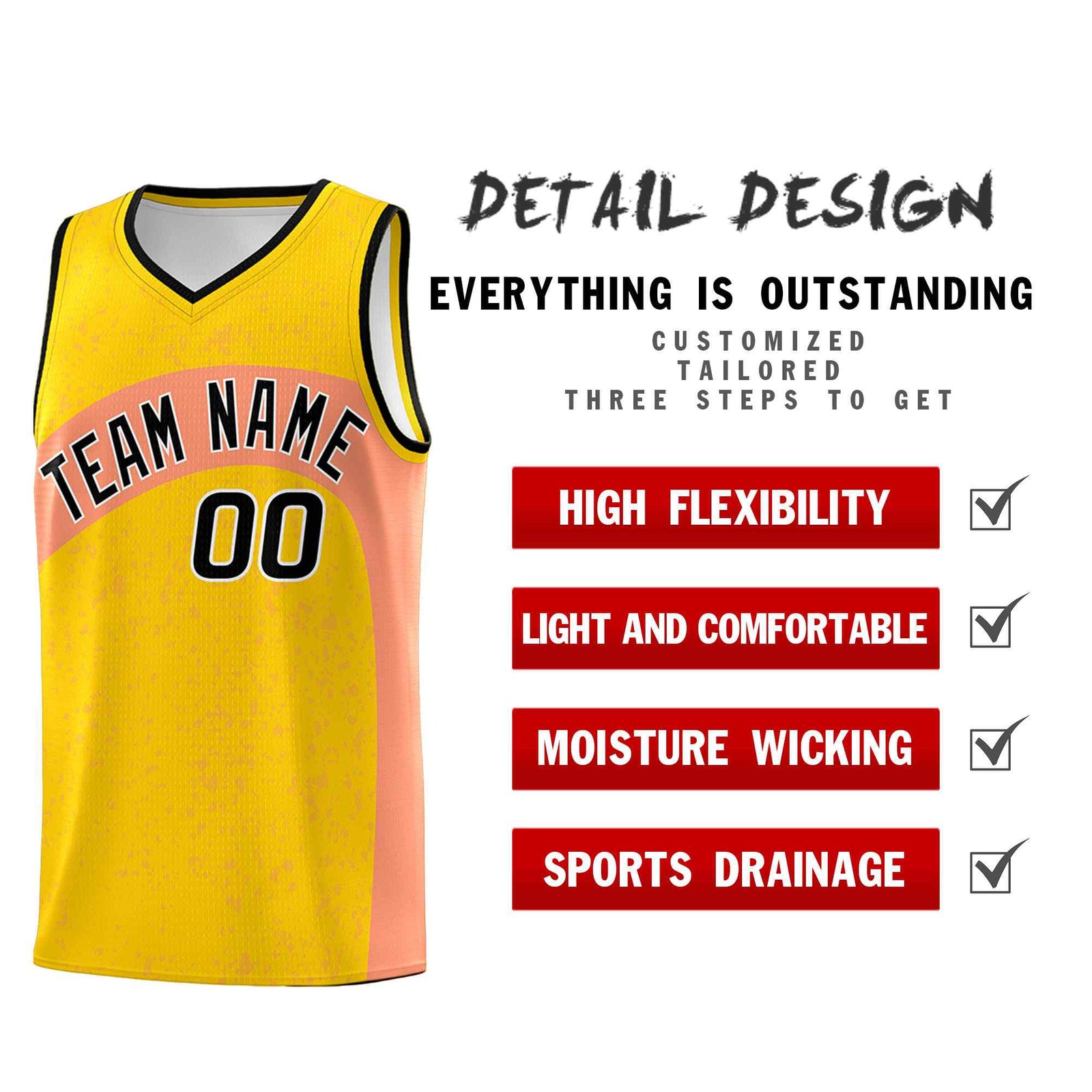 Custom Gold Light Orange Dot Graffiti Pattern Irregular Team Names Sports Uniform Basketball Jersey