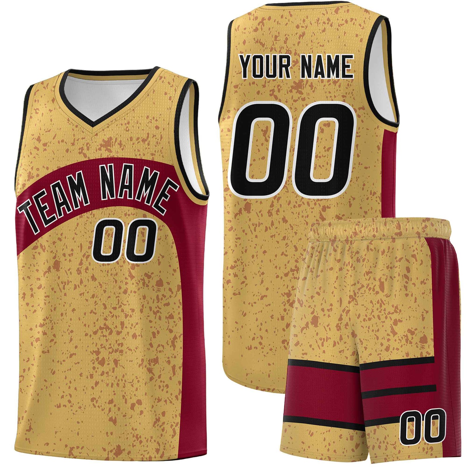 Custom Old Gold Crimson Dot Graffiti Pattern Irregular Team Names Sports Uniform Basketball Jersey| KXKSHOP