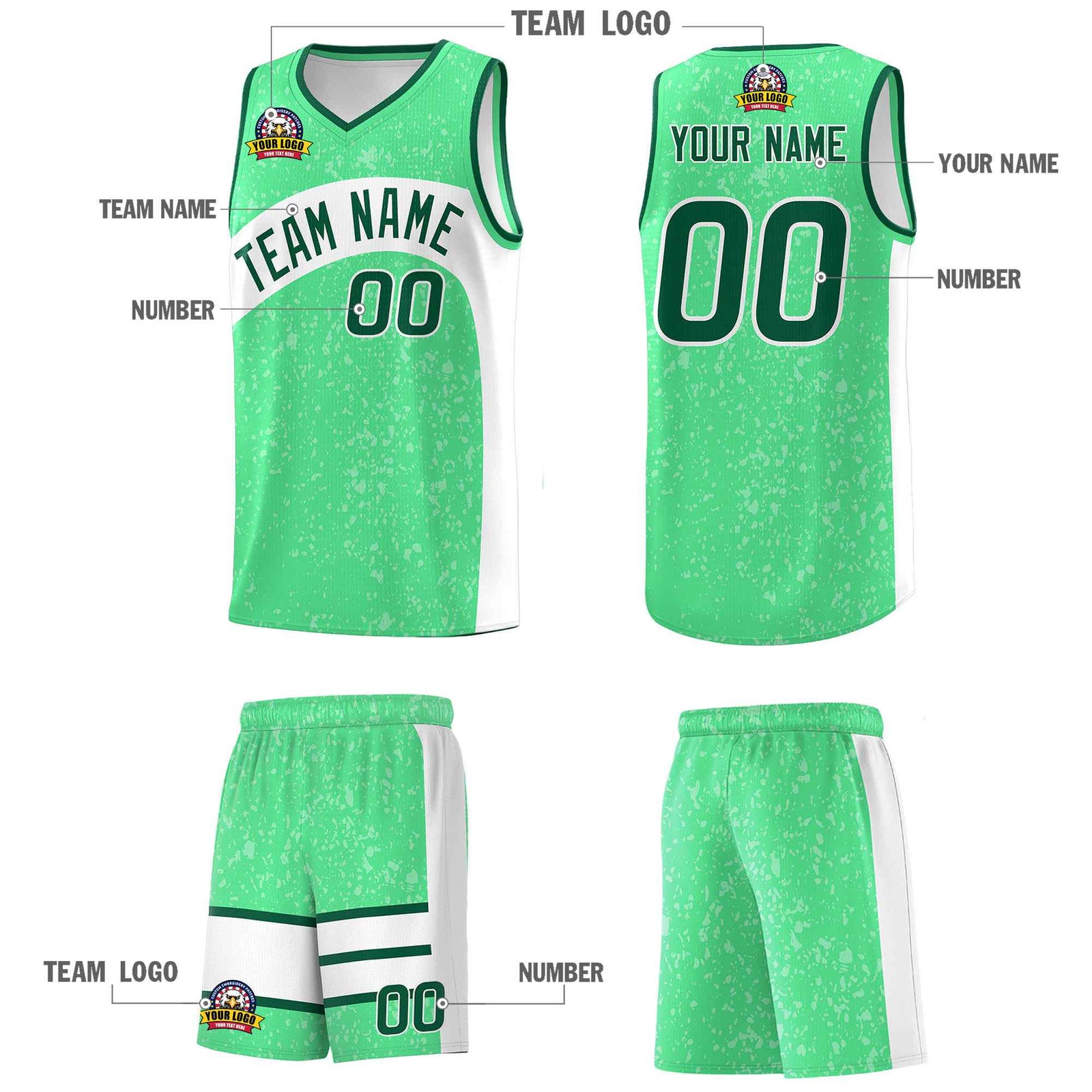 Custom Green Kelly Green Dot Graffiti Pattern Irregular Team Names Sports Uniform Basketball Jersey