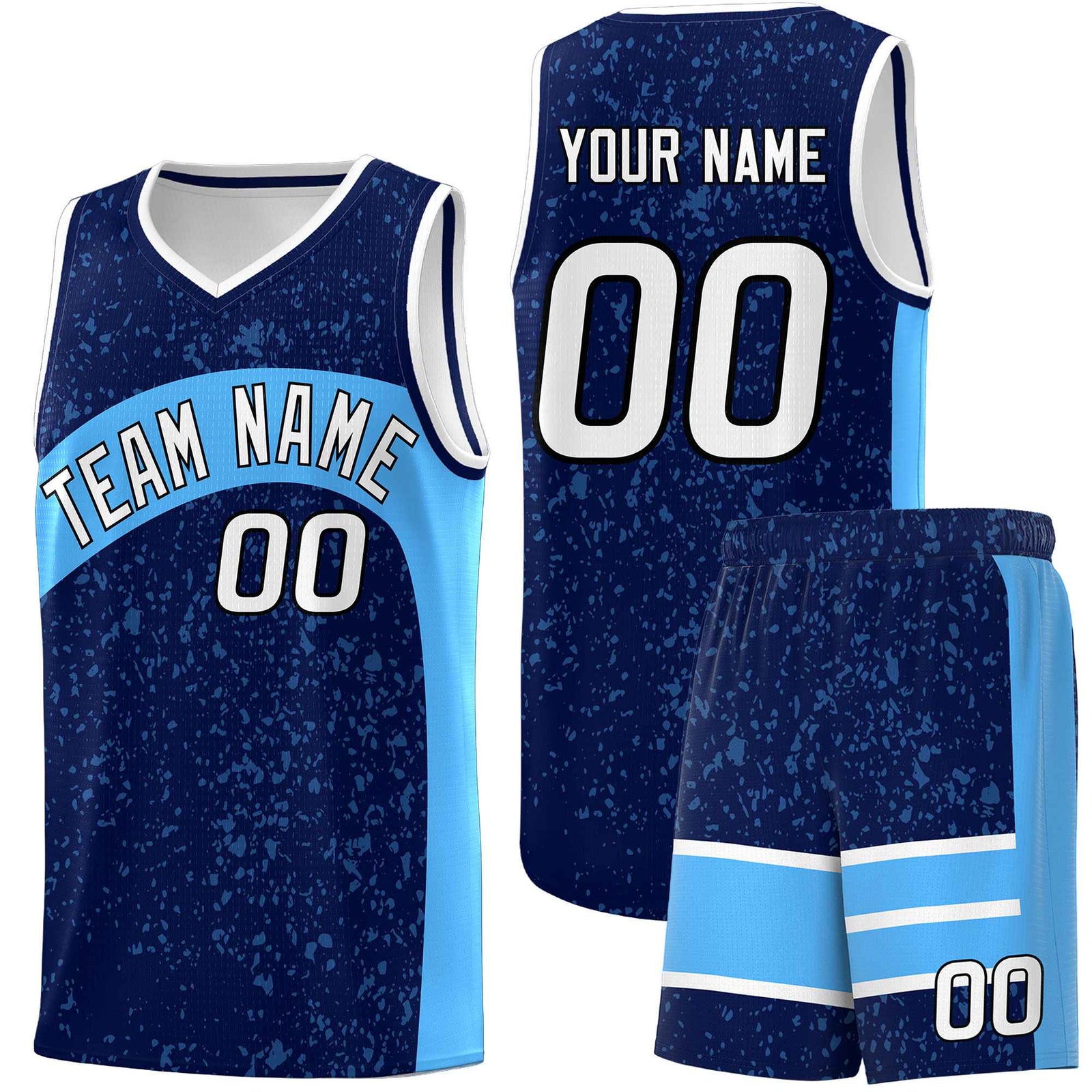 Custom Navy Powder Blue Dot Graffiti Pattern Irregular Team Names Sports Uniform Basketball Jersey| KXKSHOP