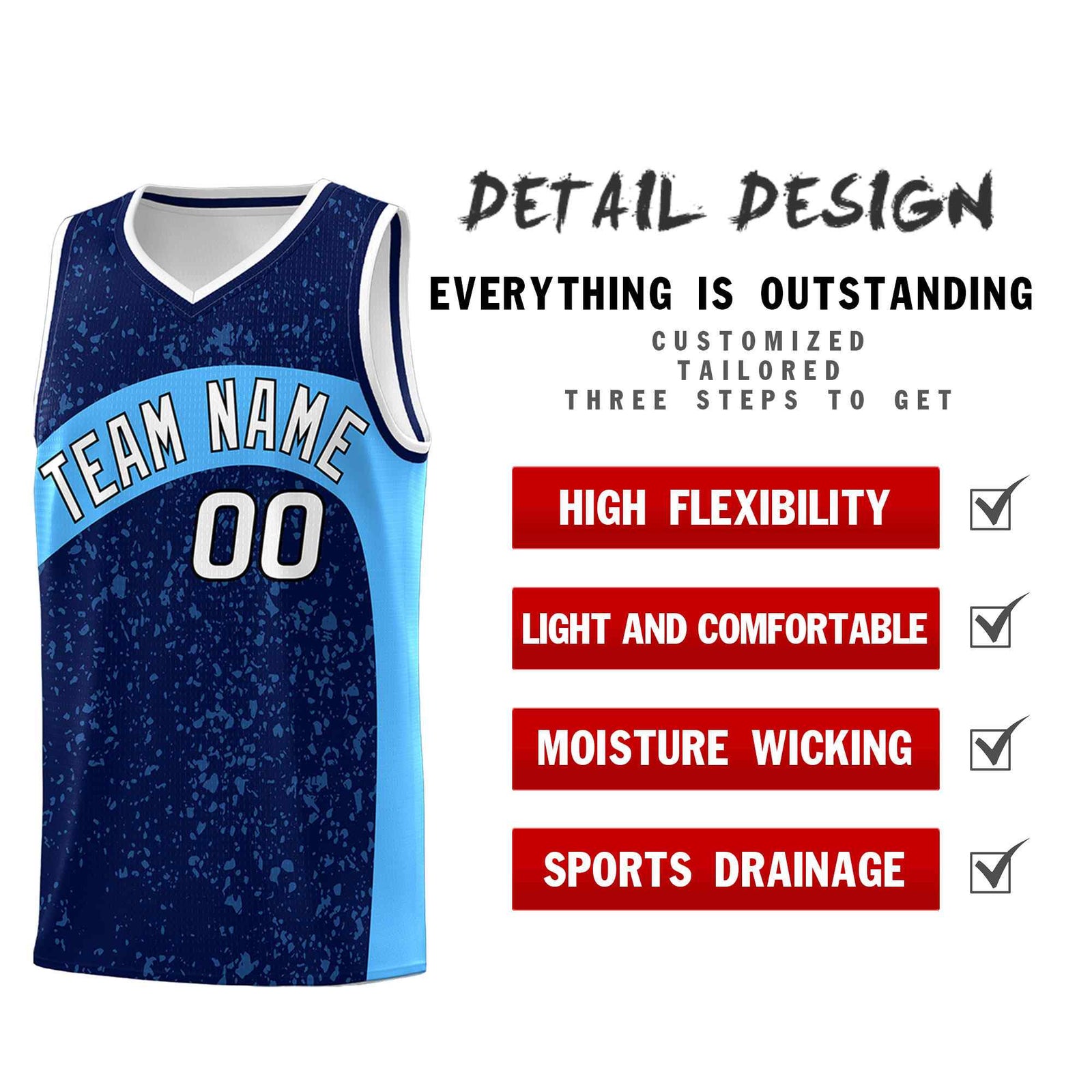 Custom Navy Powder Blue Dot Graffiti Pattern Irregular Team Names Sports Uniform Basketball Jersey