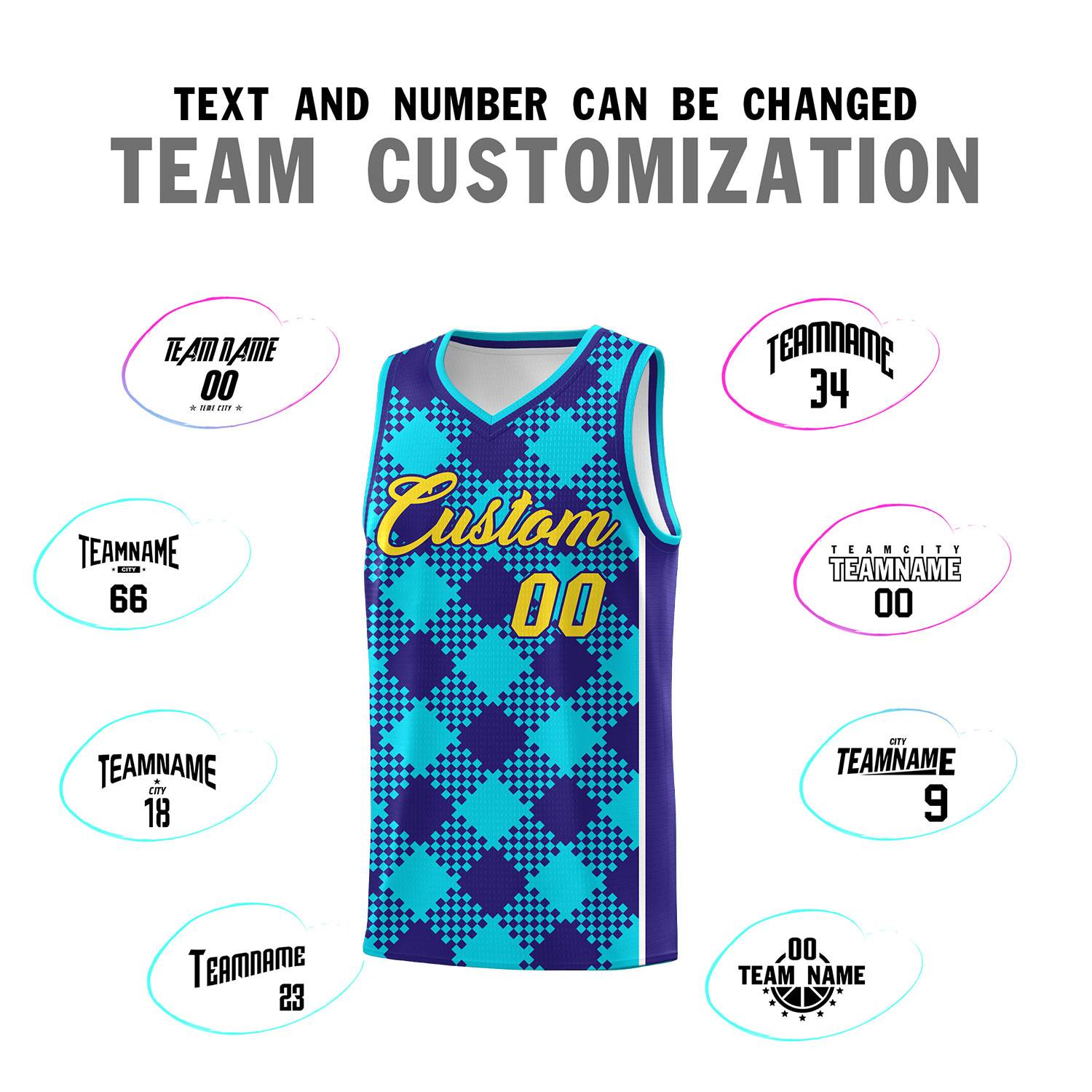 Personalized Royal White-Sky Blue Grid Basketball Kits