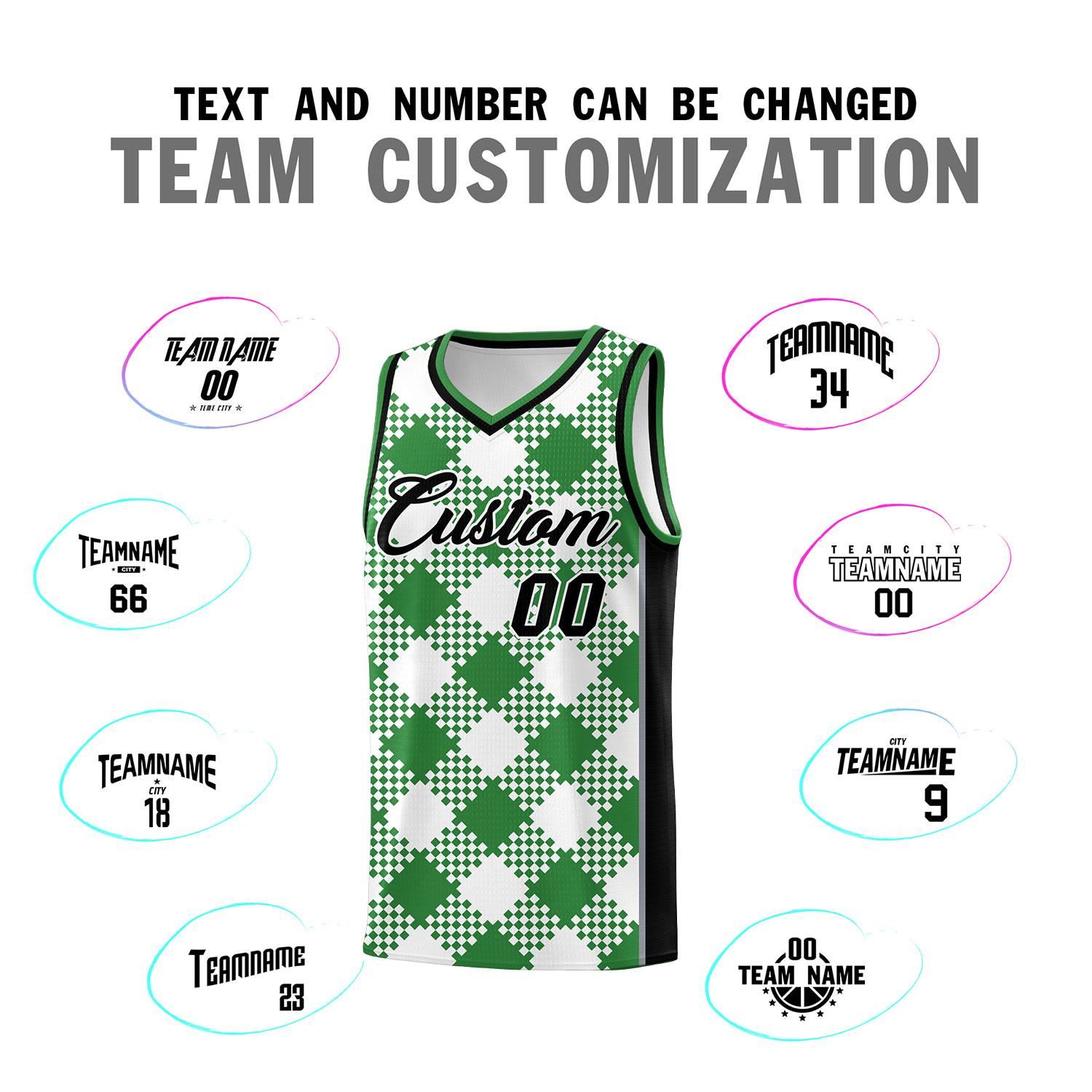 Personalized White Kelly Green-Gray Grid Basketball Kits