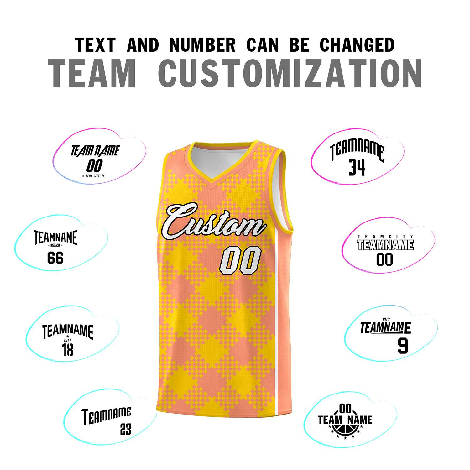 Personalized Light Orange Gold-White Grid Basketball Kits