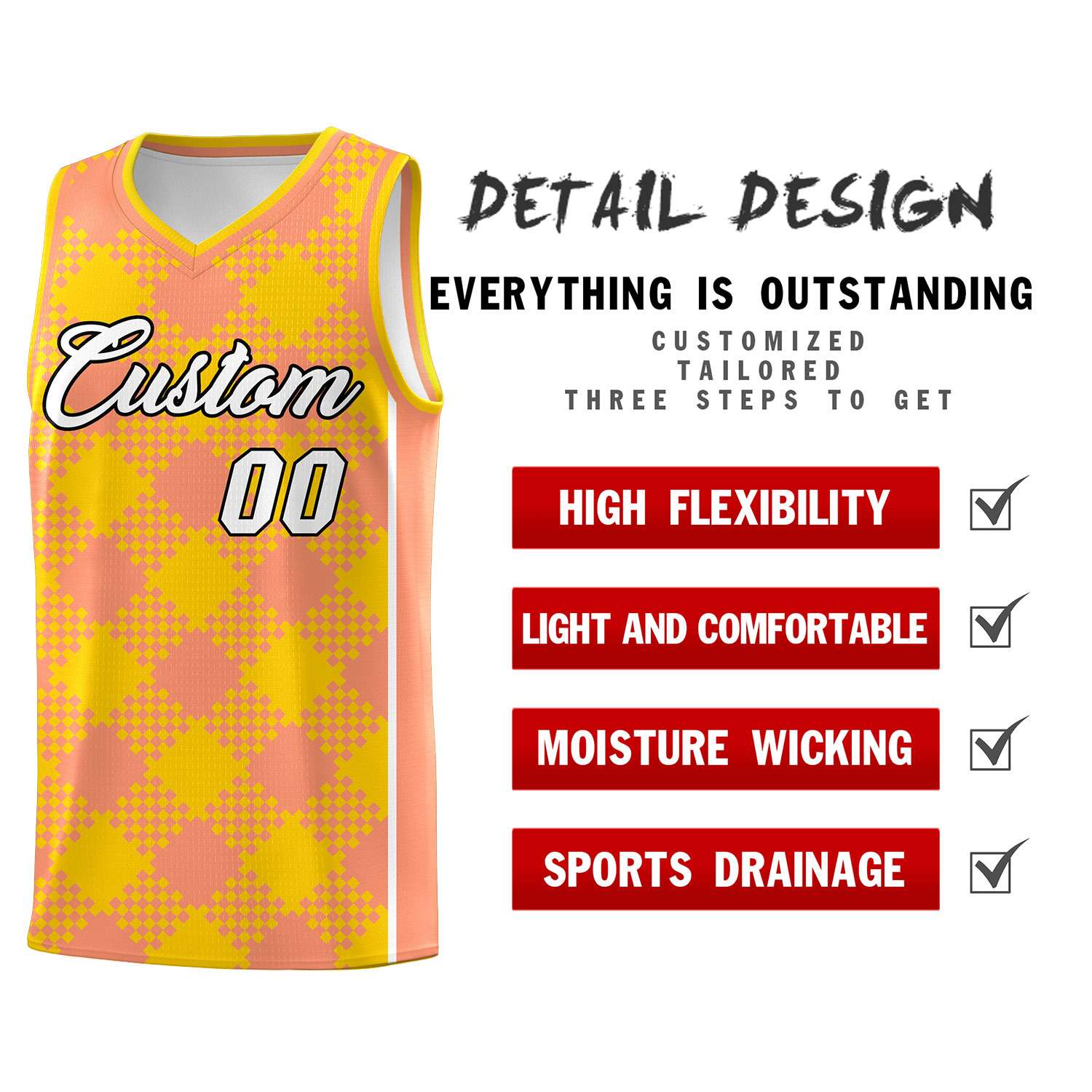 Personalized Light Orange Gold-White Grid Basketball Kits