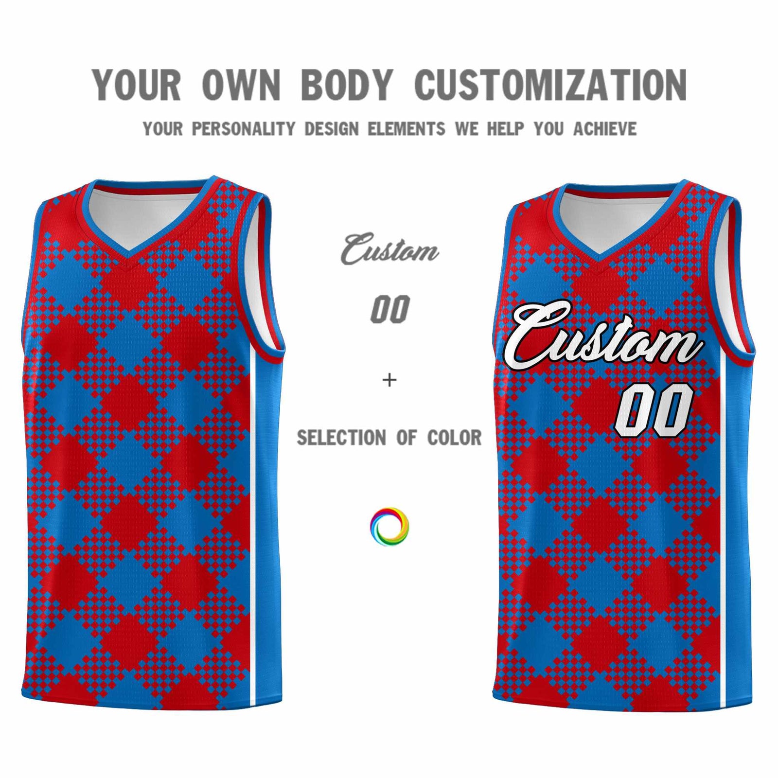Personalized Royal Red-White Grid Basketball Kits