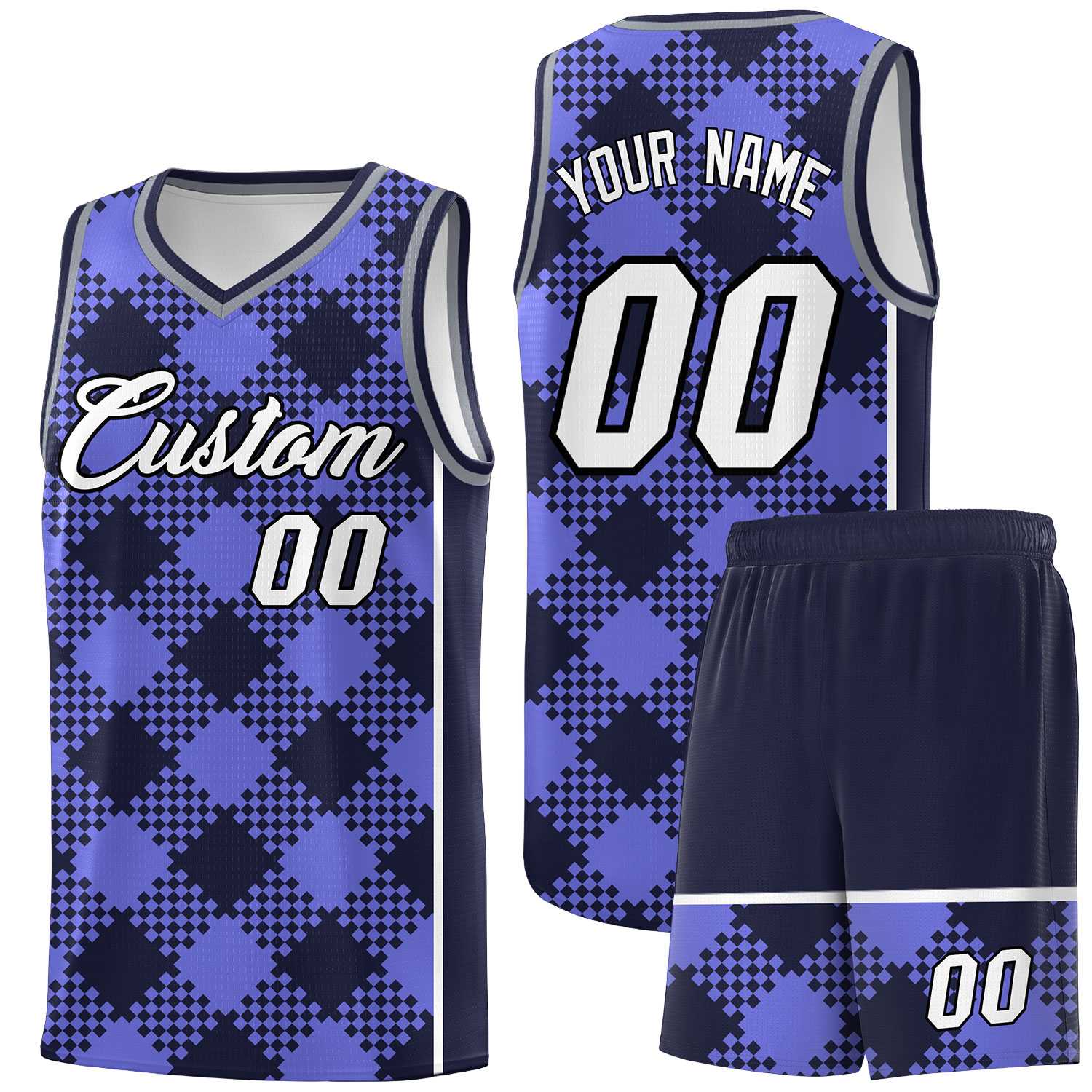 Personalized Purple Navy-White Grid Basketball Kits
