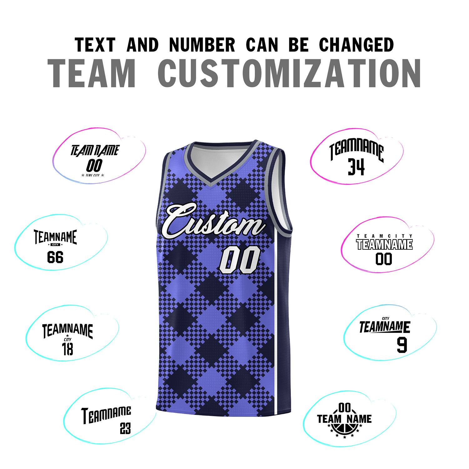 Personalized Purple Navy-White Grid Basketball Kits