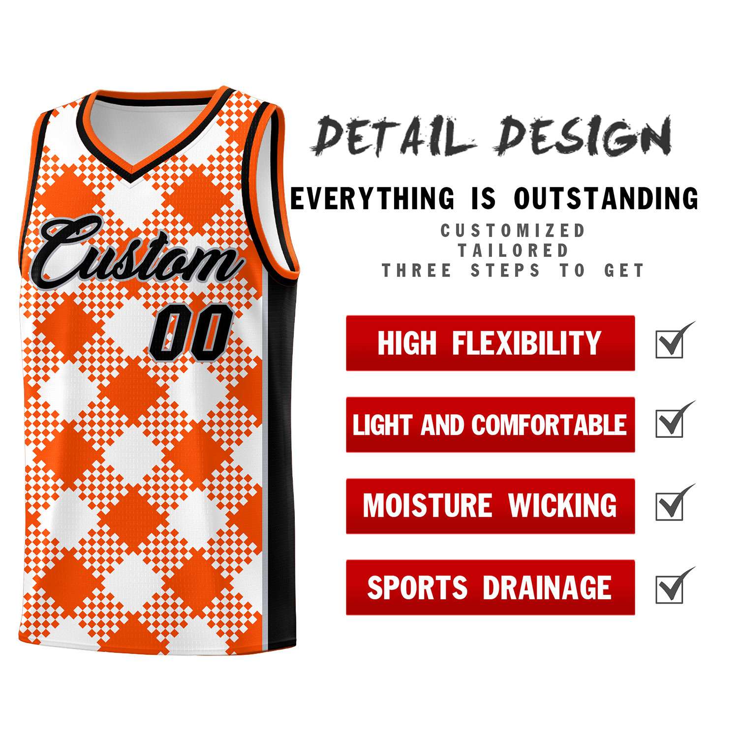 Personalized White Orange-Gray Grid Basketball Kits