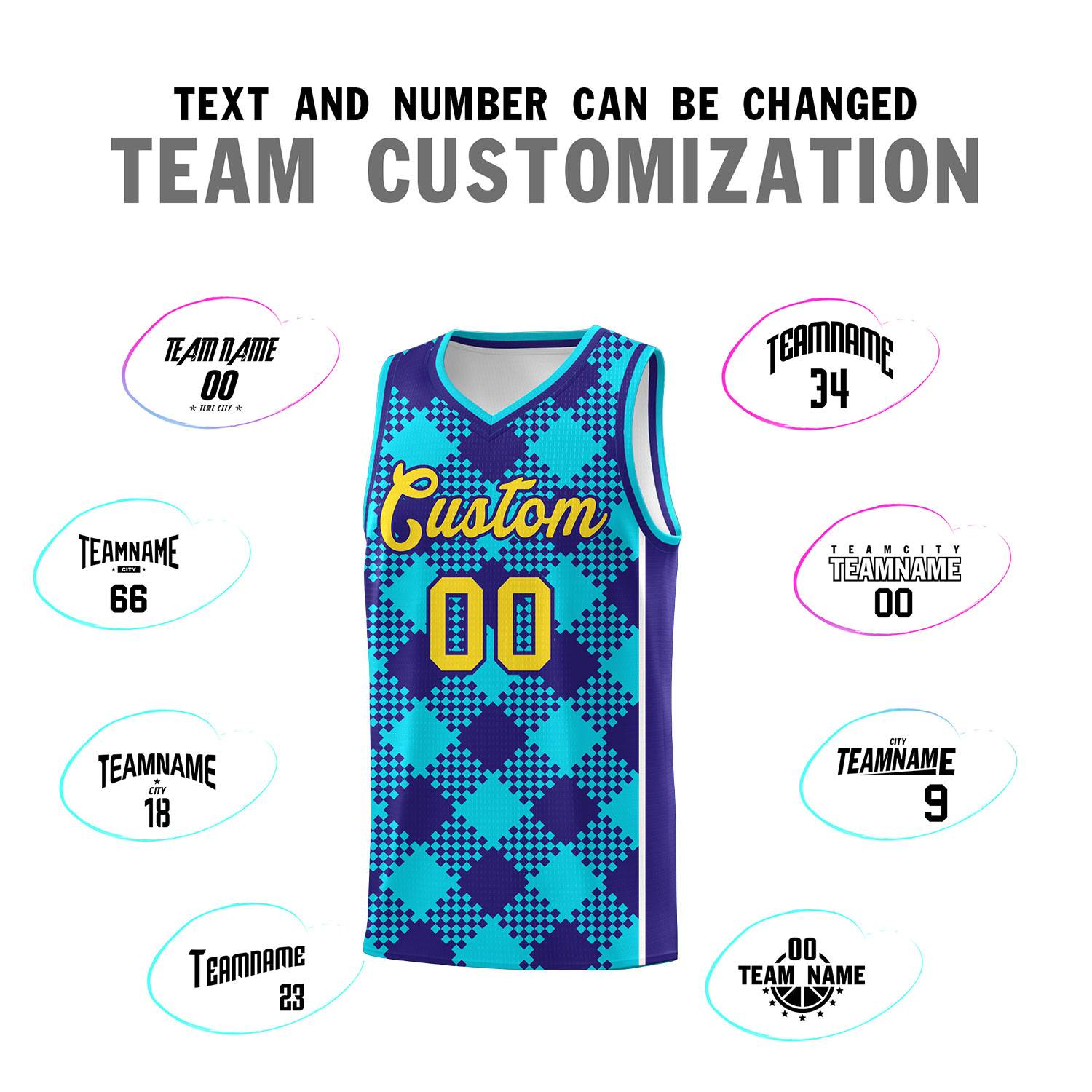 Personalized Royal White-Sky Blue Grid Basketball Kits