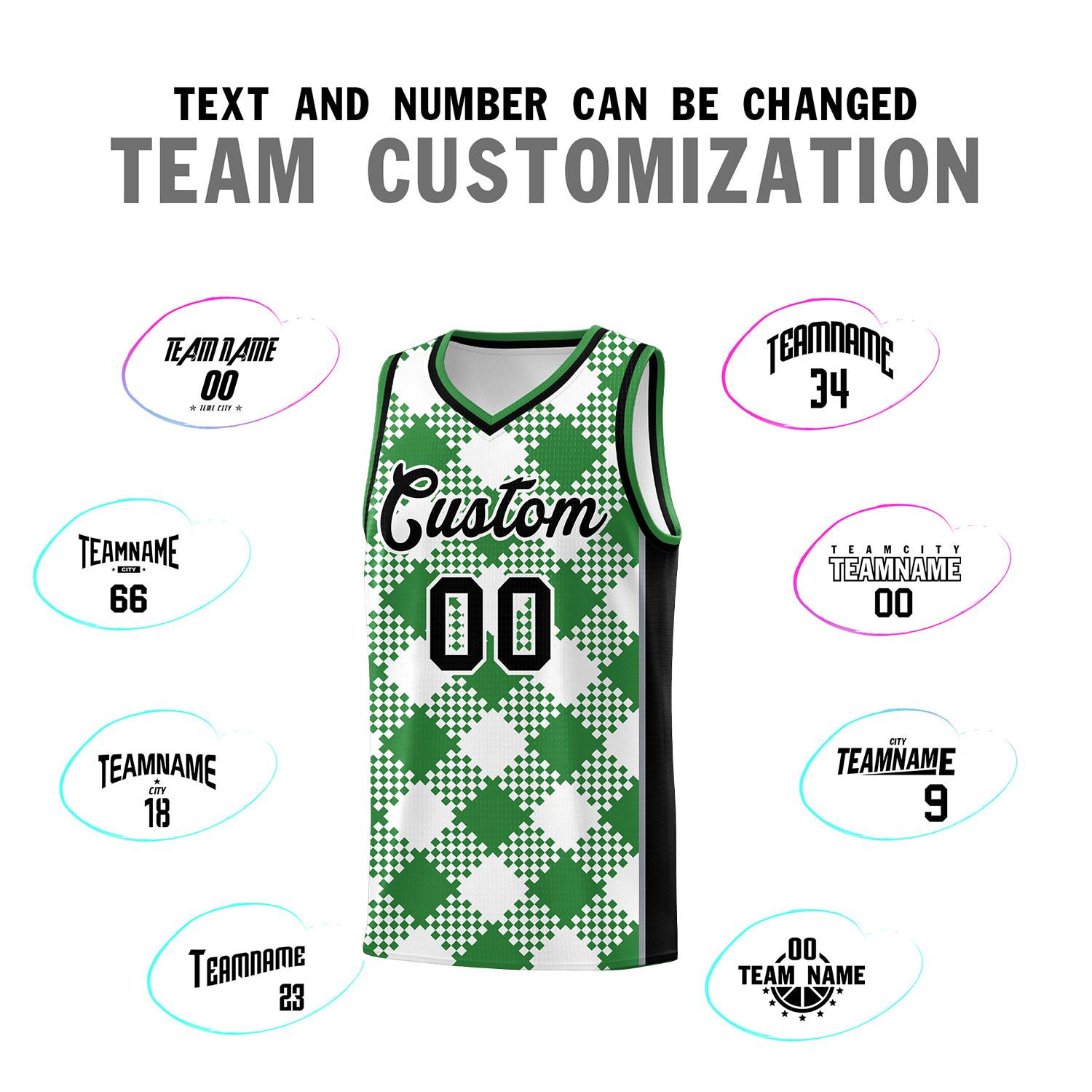 Personalized White Kelly Green-Gray Grid Basketball Kits