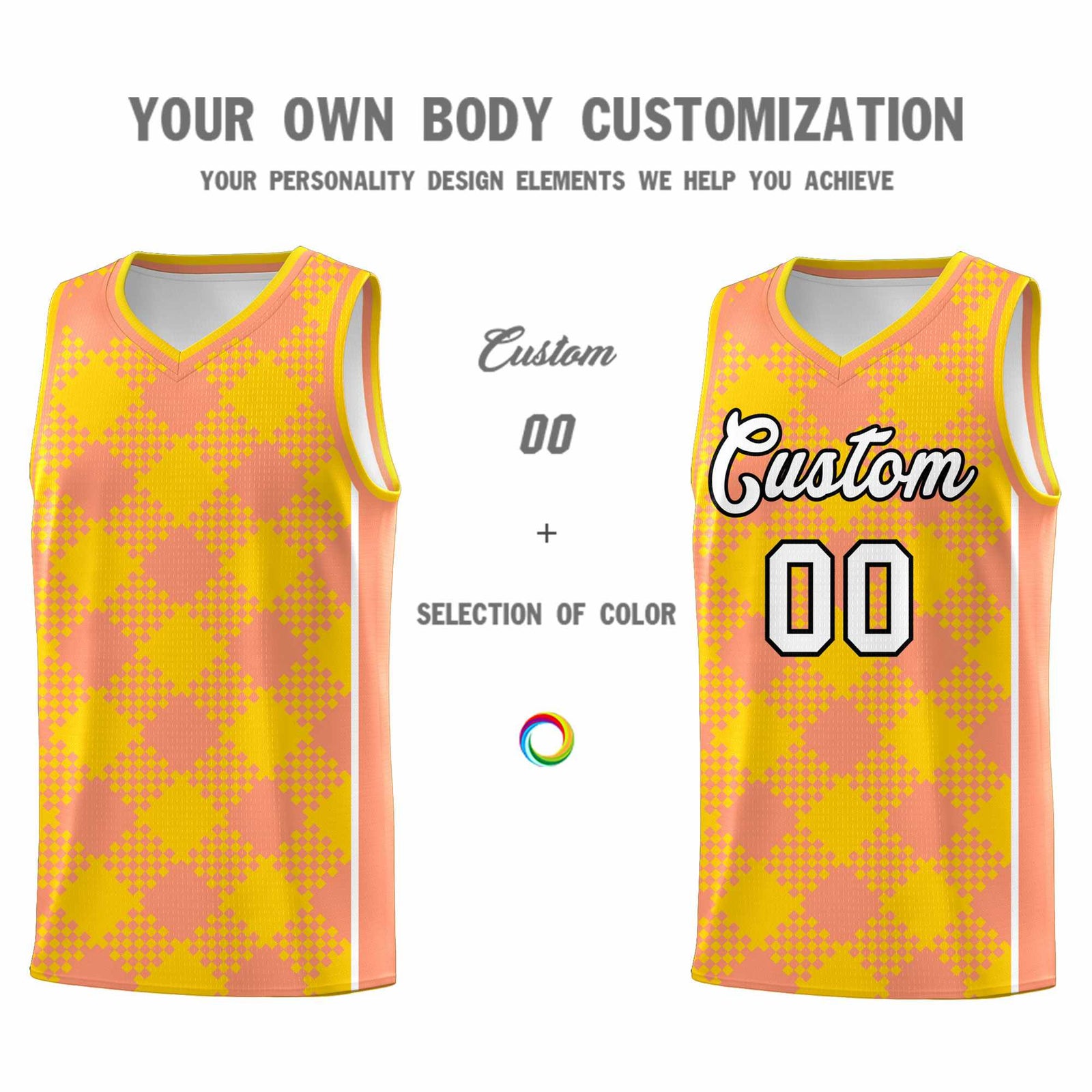 Personalized Light Orange Gold-White Grid Basketball Kits