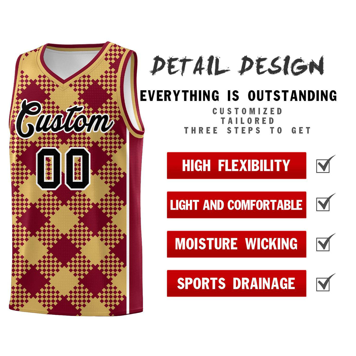 Personalized Old Gold Crimson-White Grid Basketball Kits