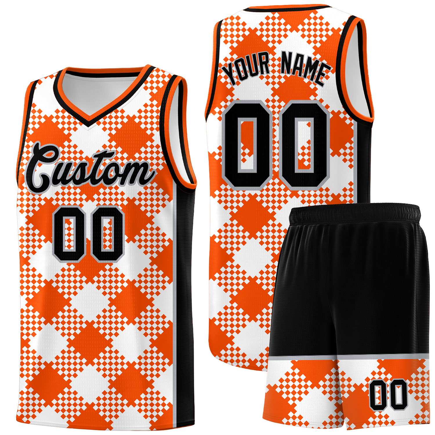 Personalized White Orange-Gray Grid Basketball Kits