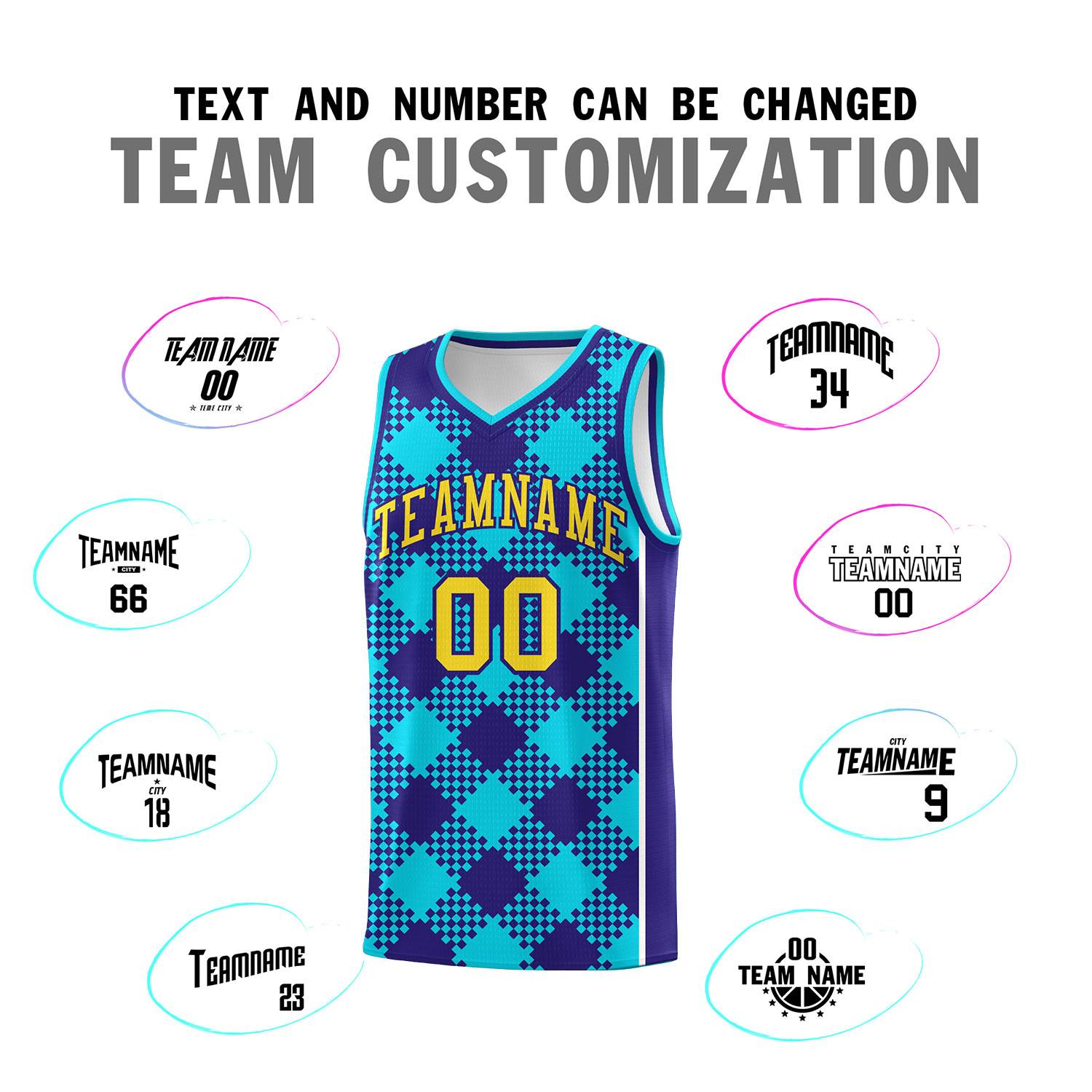 Personalized Royal White-Sky Blue Grid Basketball Kits