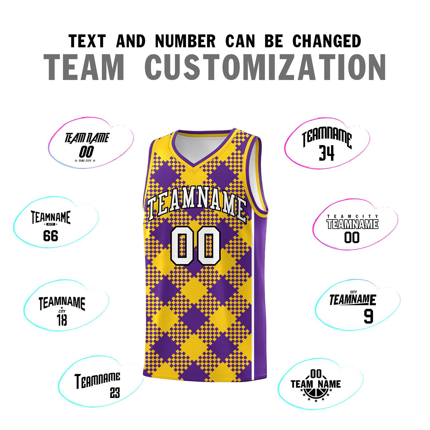Personalized Purple Gold-White Grid Basketball Kits