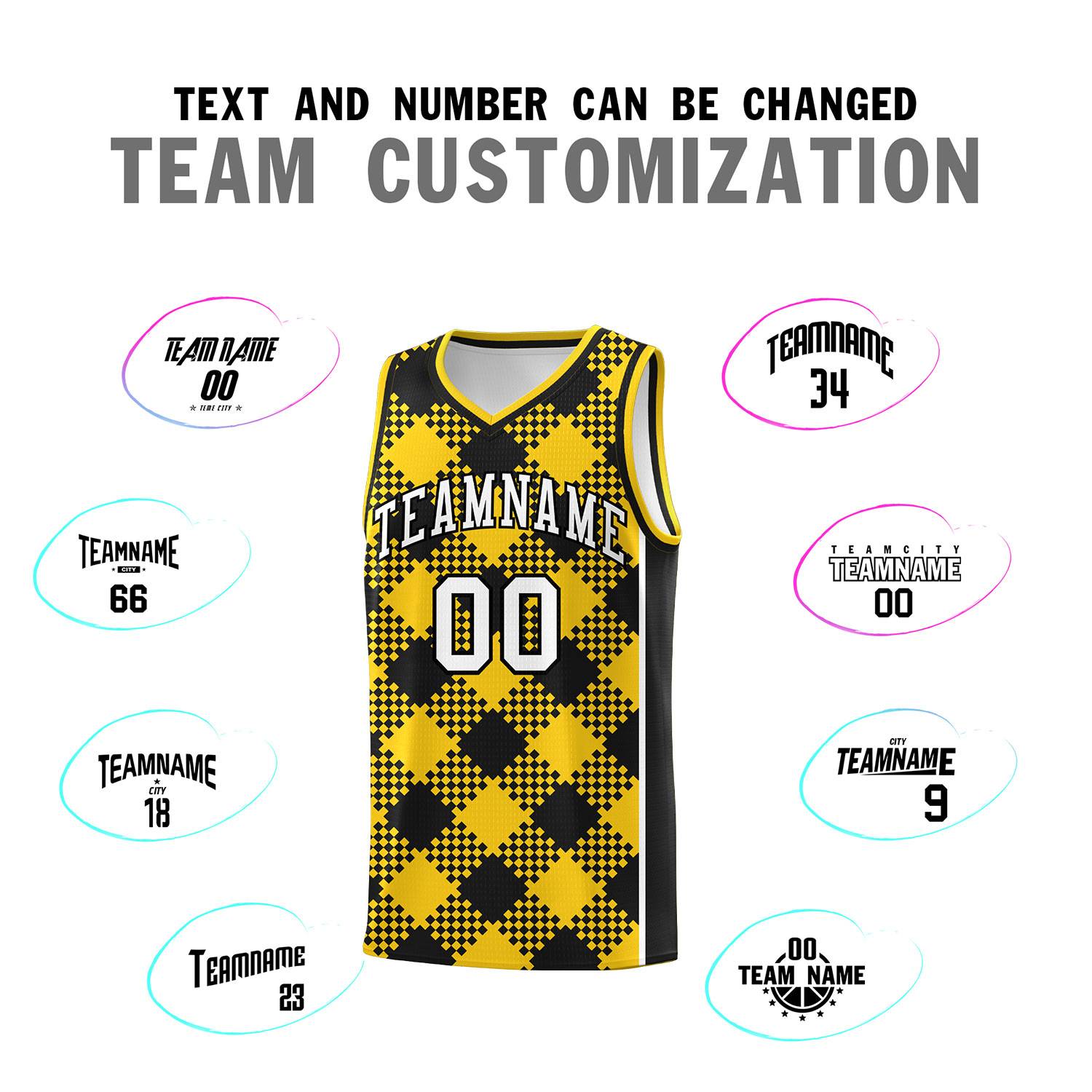 Personalized Gold Black-White Grid Basketball Kits