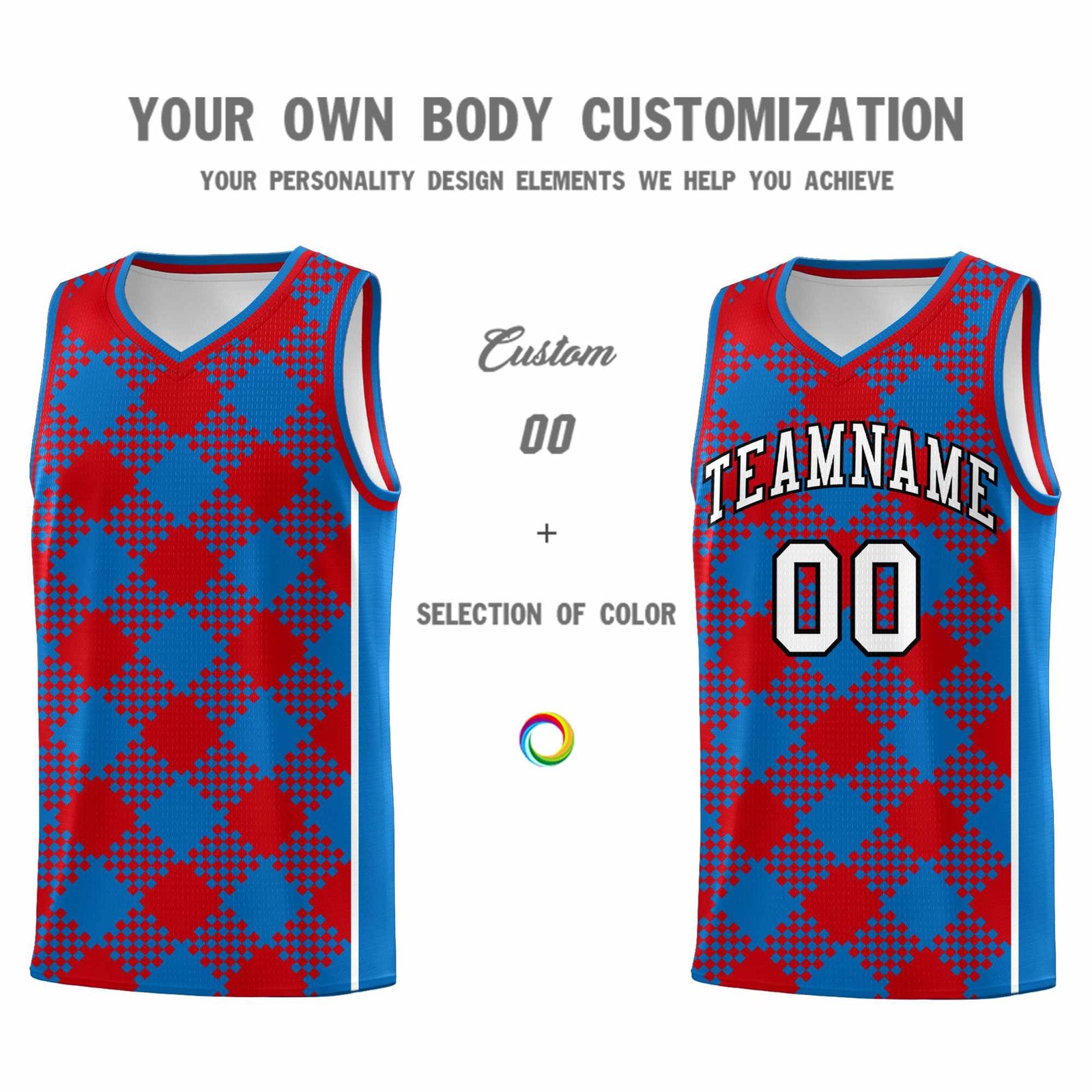 Personalized Royal Red-White Grid Basketball Kits