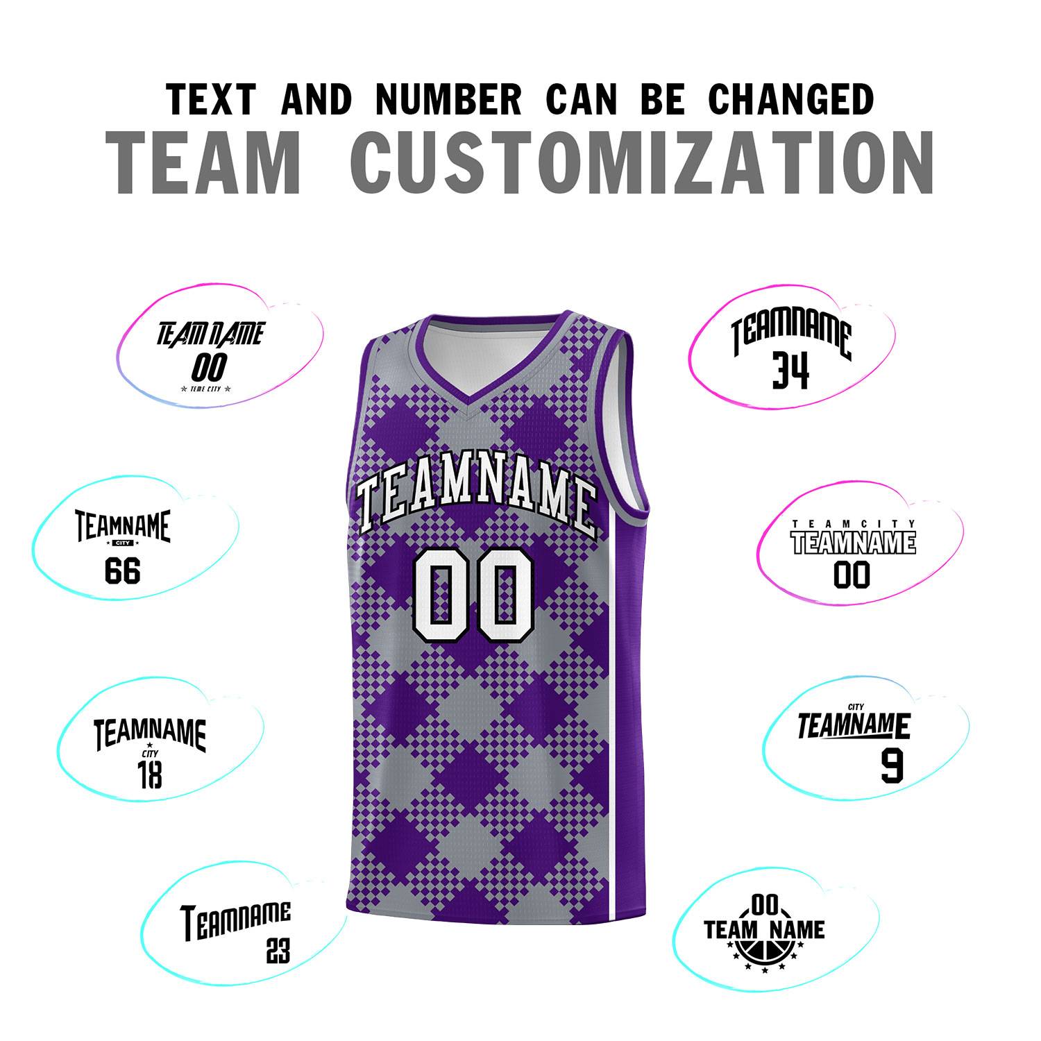 Personalized Gray Purple-White Grid Basketball Kits