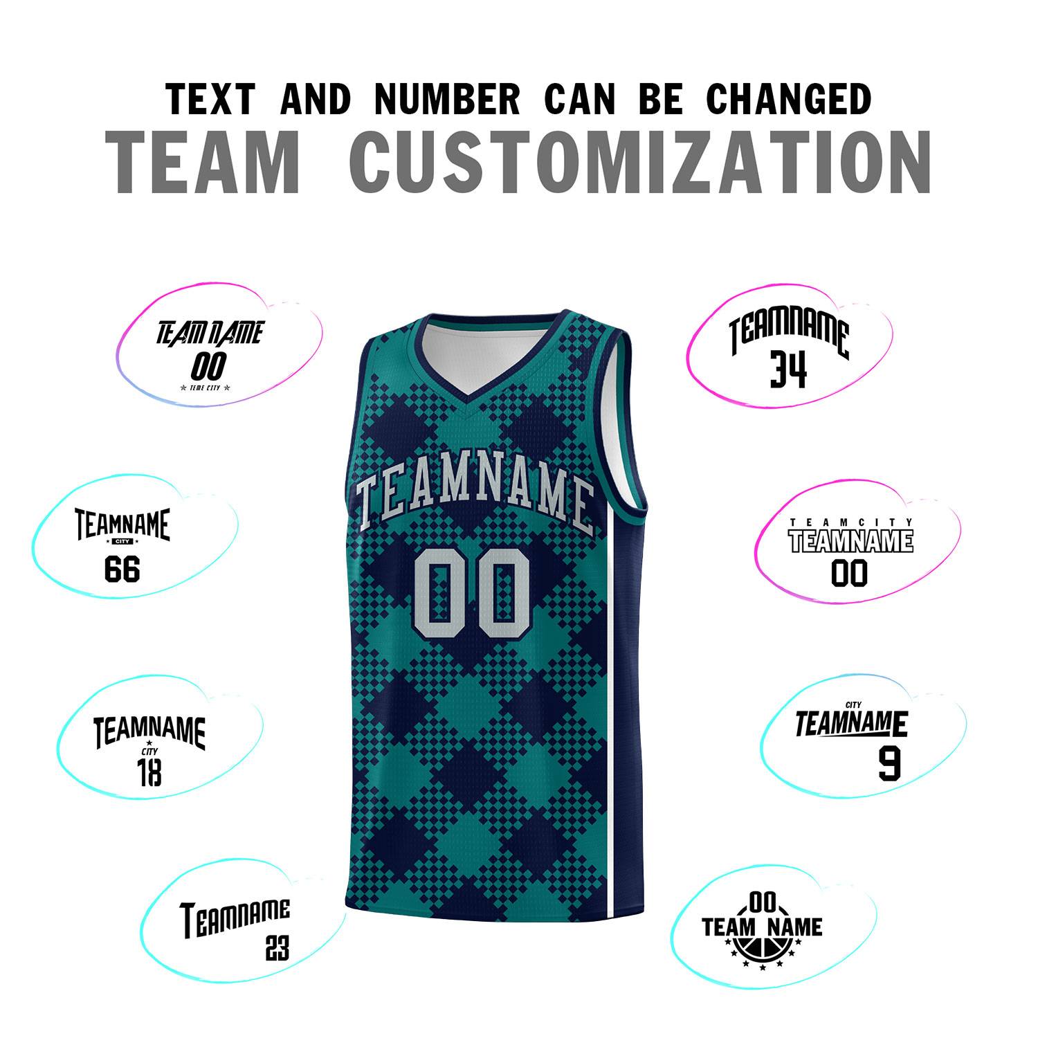 Personalized Teal Navy-White Grid Basketball Kits